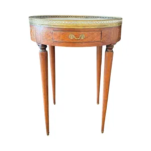 19th Century French Round Carrera Marble Top Side Table, Accent Table or Bouillotte Table with Original Exquisite Napoleonic Figural Pulls and Bronze Gallery