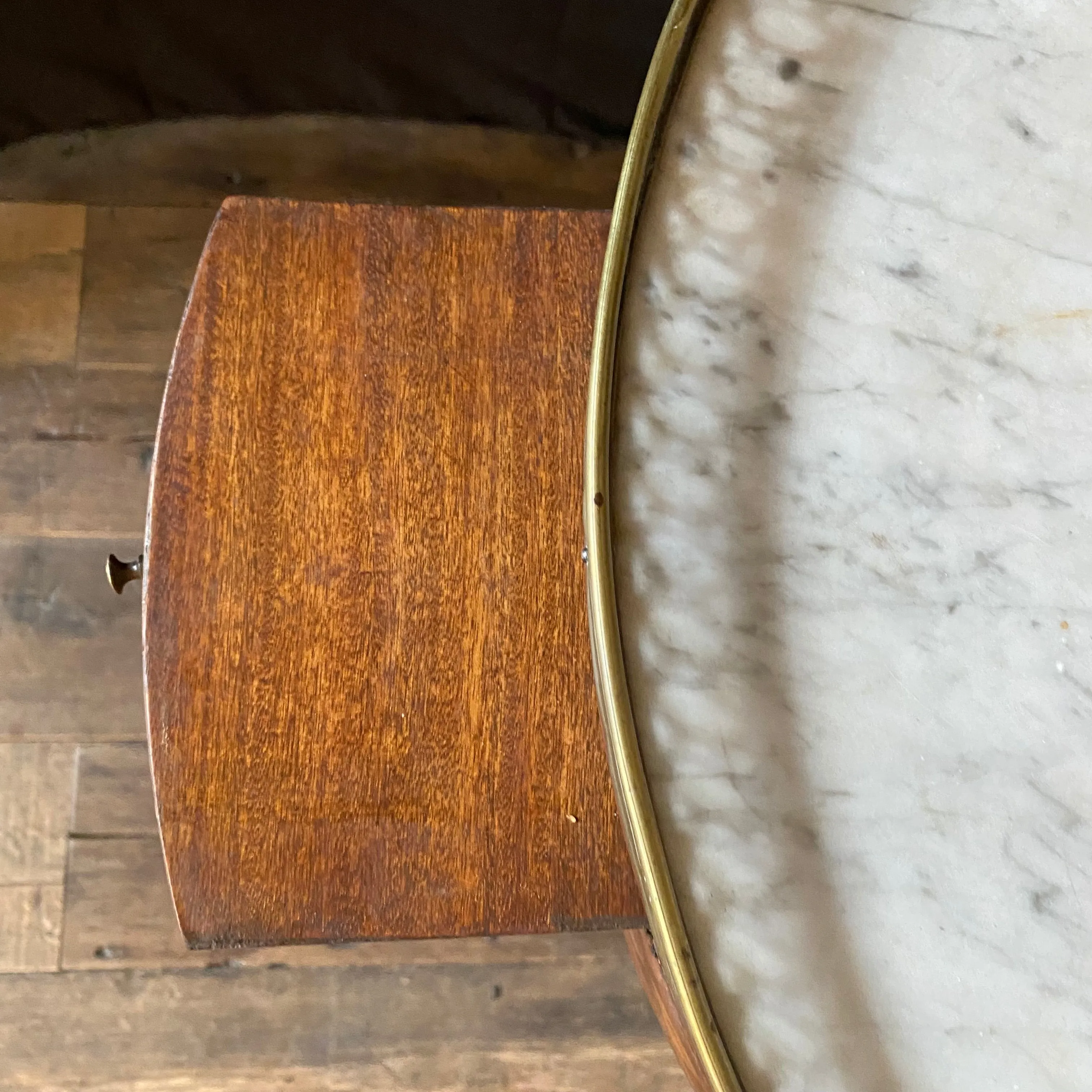 19th Century French Round Carrera Marble Top Side Table, Accent Table or Bouillotte Table with Original Exquisite Napoleonic Figural Pulls and Bronze Gallery