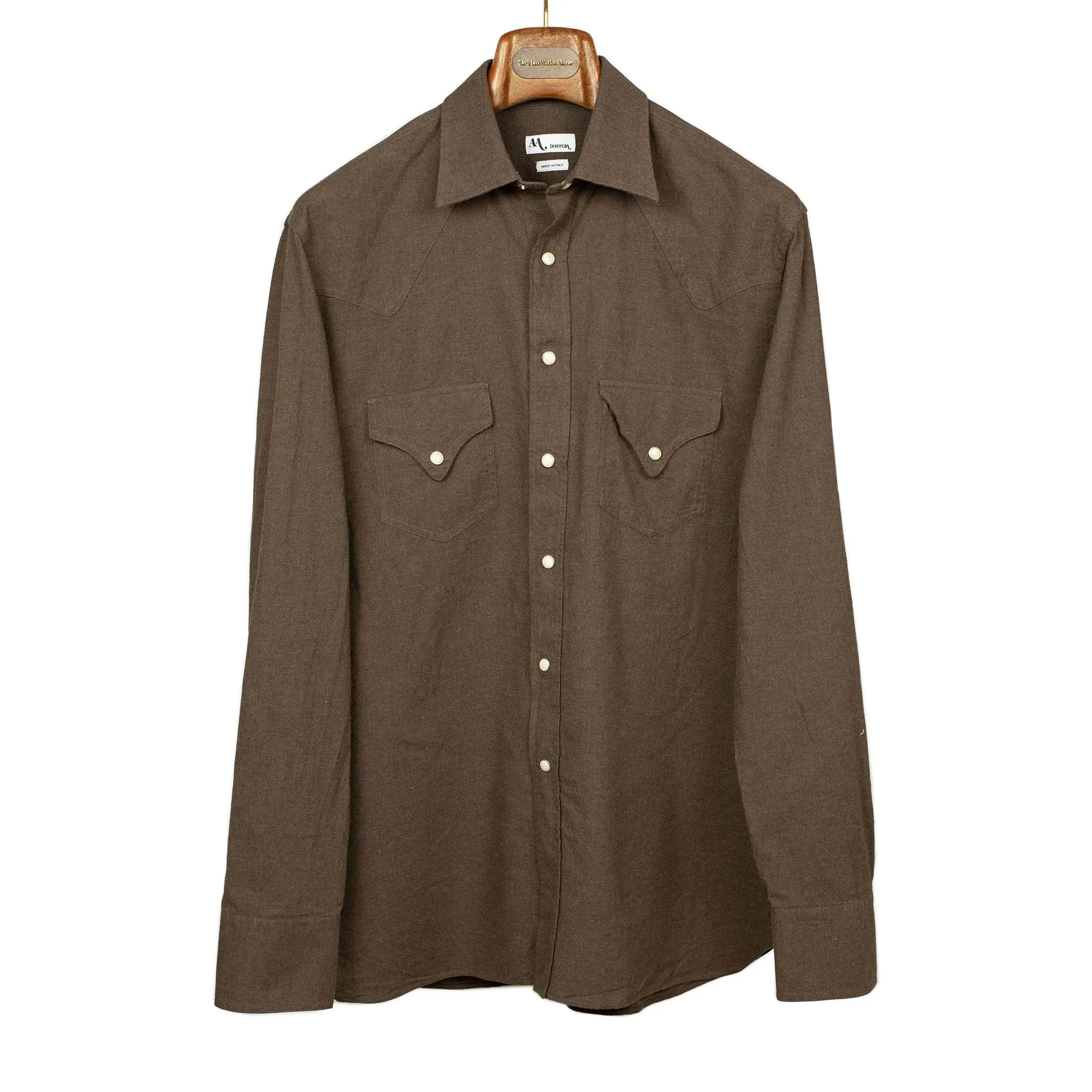 Aariosto western shirt in cocoa lightweight brushed cotton