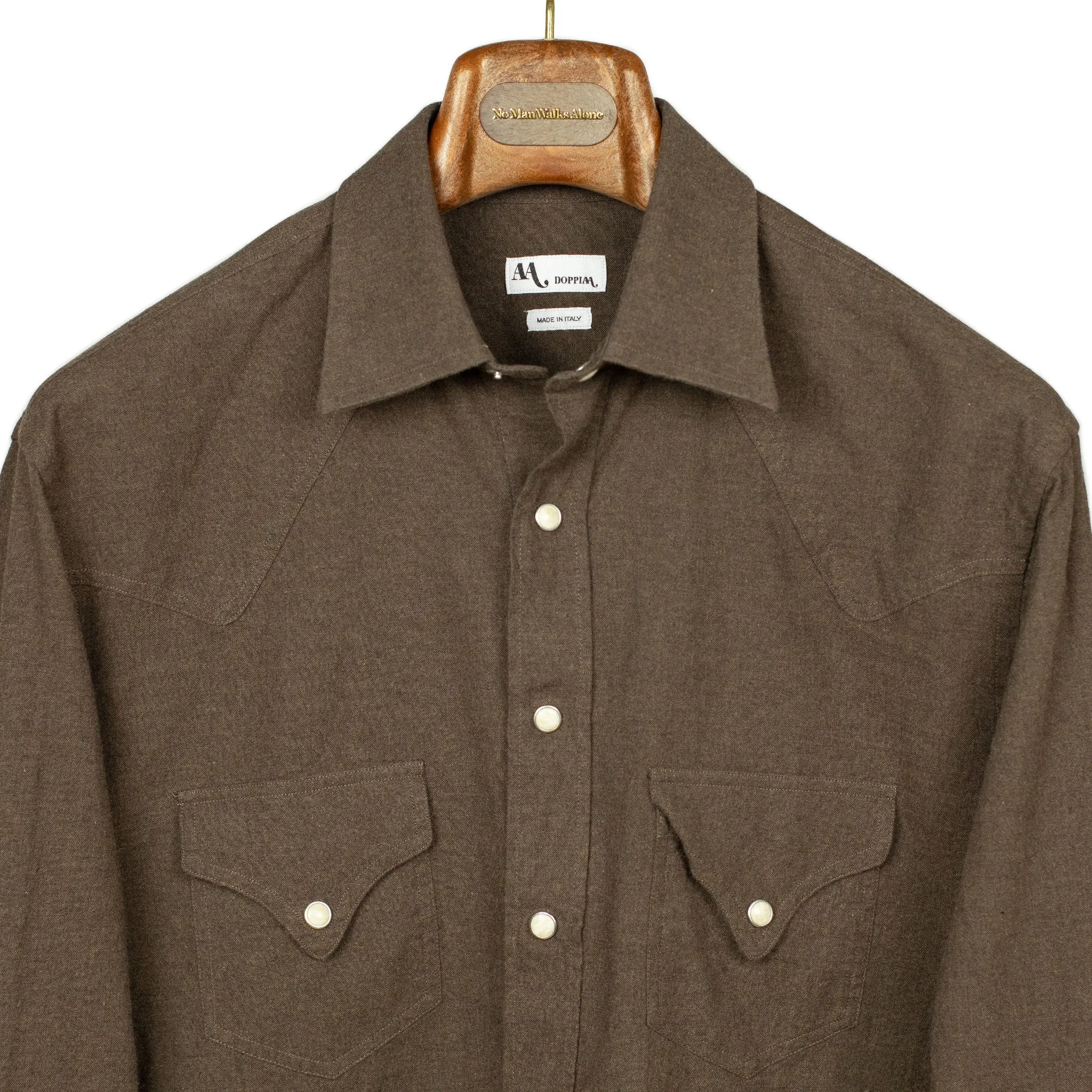 Aariosto western shirt in cocoa lightweight brushed cotton