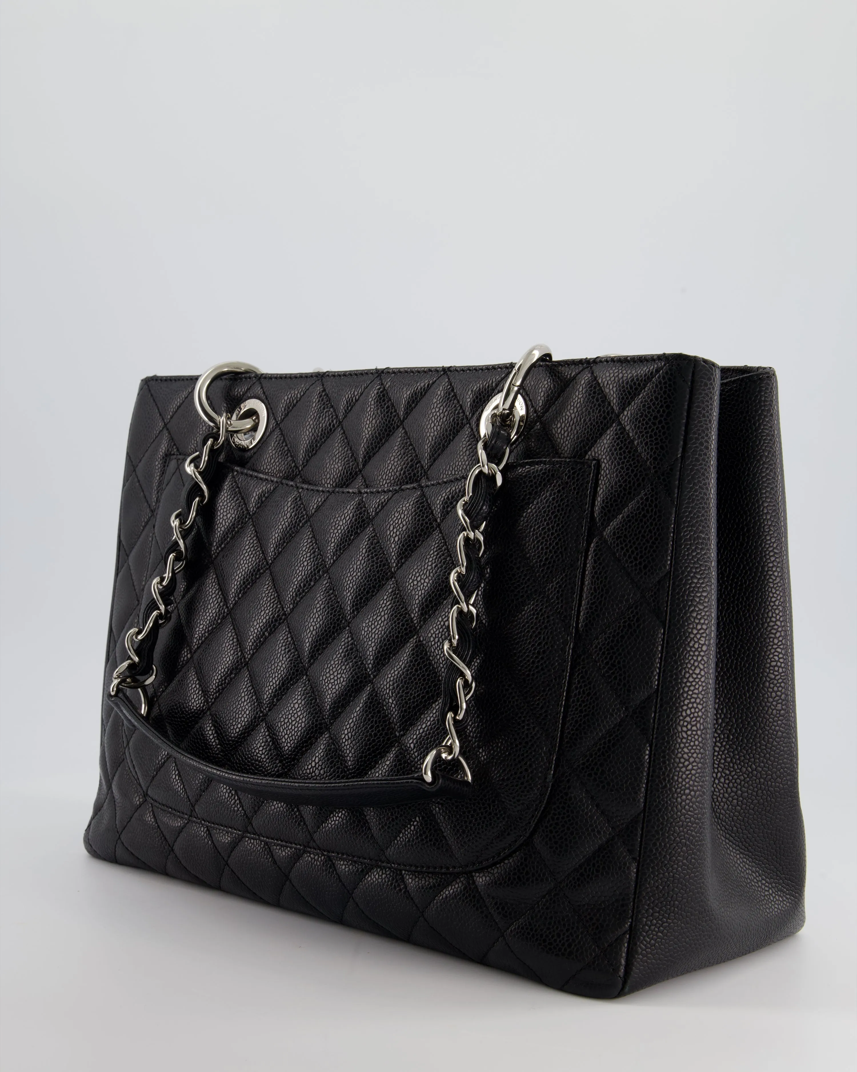 *AMAZING SHAPE* Chanel Black GST Grand Shopper Tote Bag in Caviar Leather with Silver Hardware