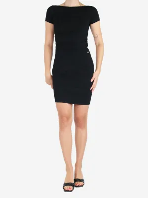 Black ruched knit mini dress - size UK 10