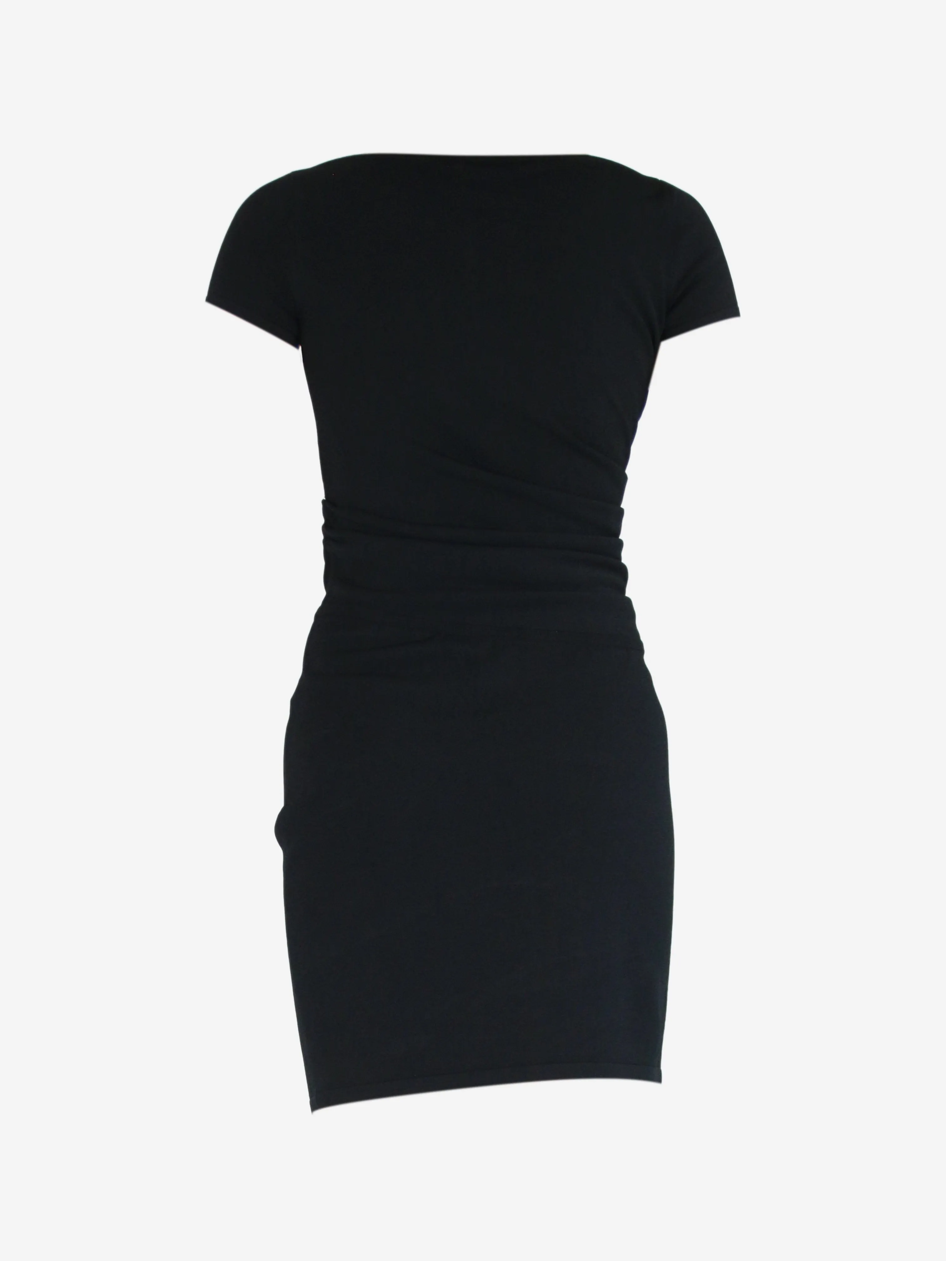 Black ruched knit mini dress - size UK 10