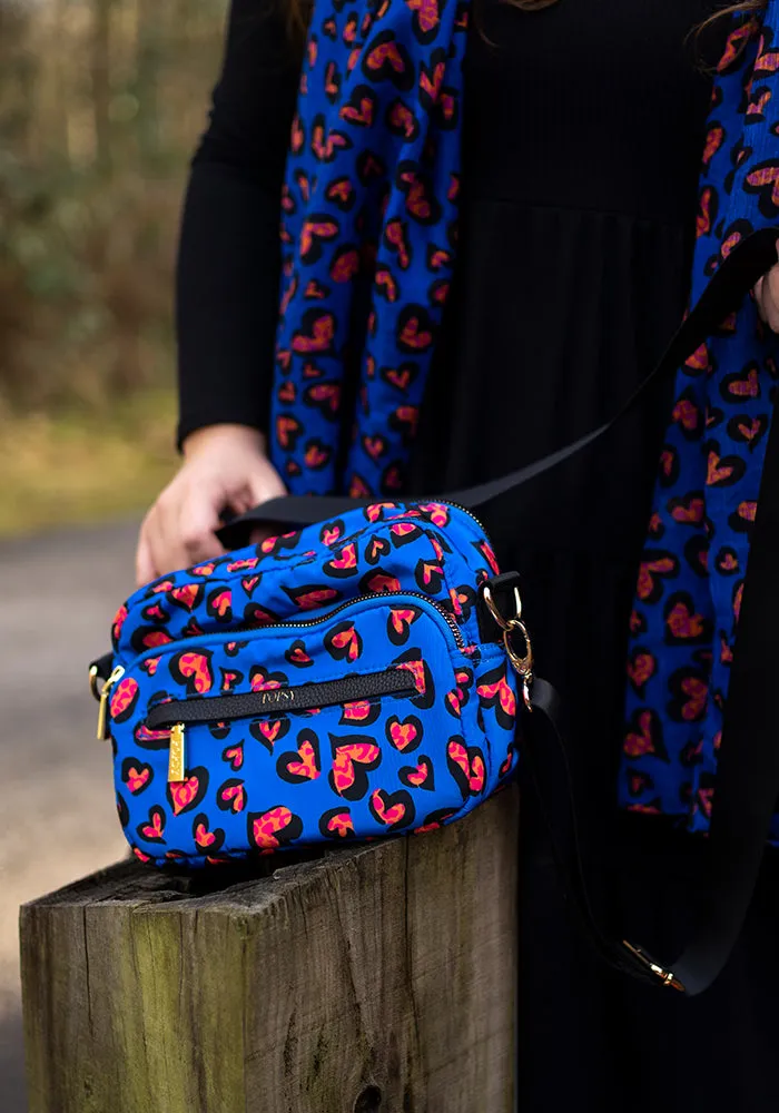 Blue Animal Heart Print Cross Body Bag