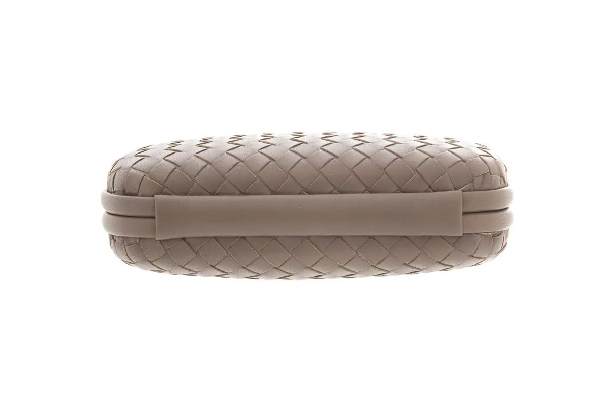 Bottega Veneta Brown Woven Leather Knot Clutch