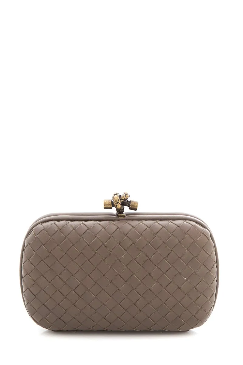 Bottega Veneta Brown Woven Leather Knot Clutch