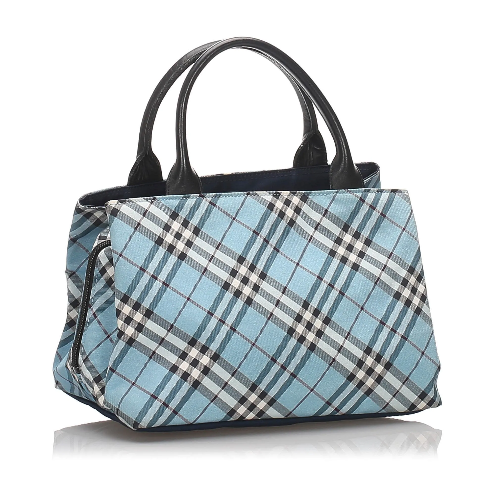 Burberry Blue Canvas Fabric Plaid Handbag United Kingdom