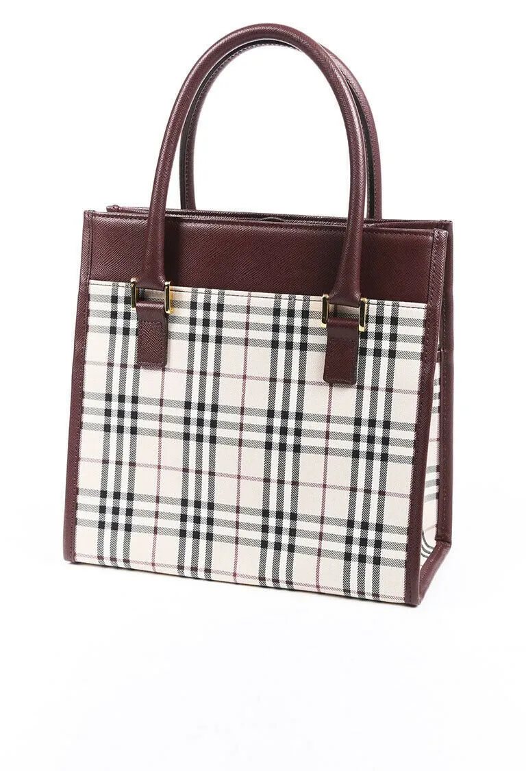 Burberry Checked Canvas Leather Handbag