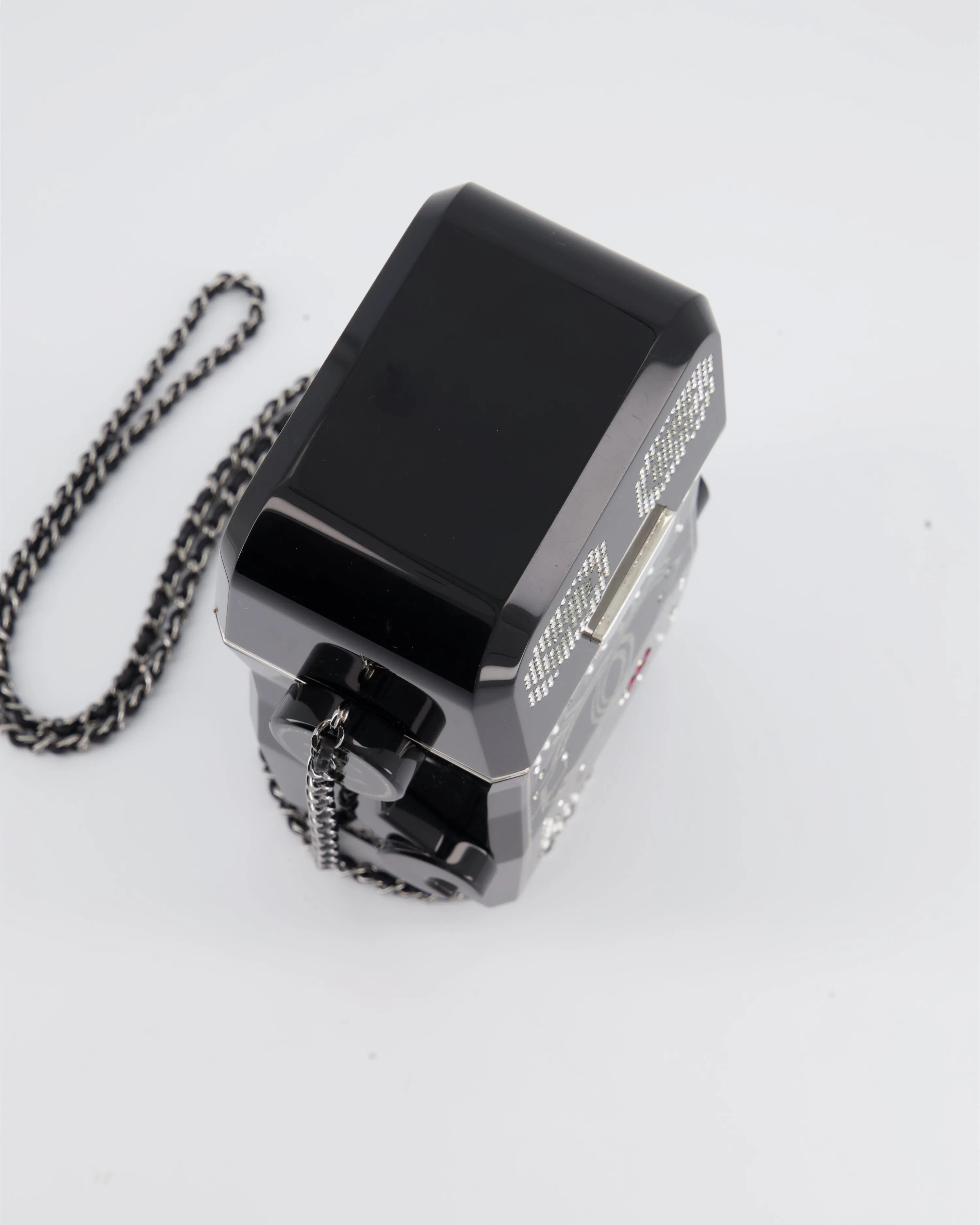 *COLLECTORS* Chanel Black Glittered Plexiglass Robot Minaudière Bag with Silver Hardware