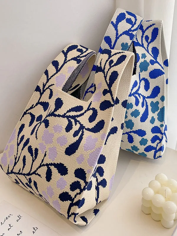 Contrast Color Floral Woven Bags Handbag