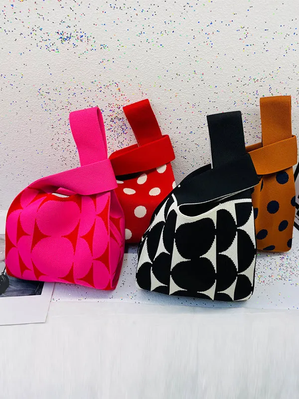 Contrast Color Polka-Dot Bags Accessories Woven Handbag