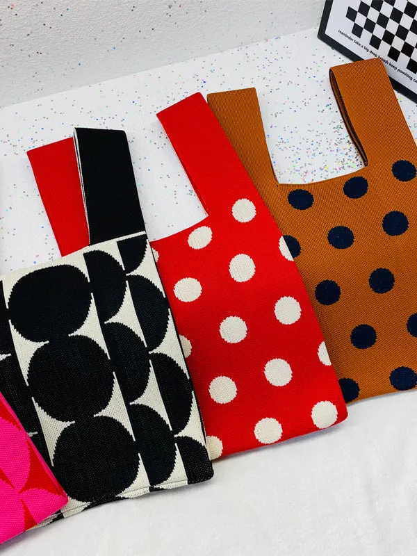 Contrast Color Polka-Dot Bags Accessories Woven Handbag