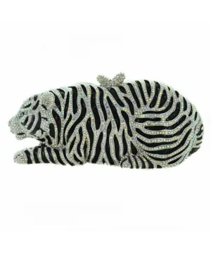 Crystal Embellished Tiger Evening Clutch