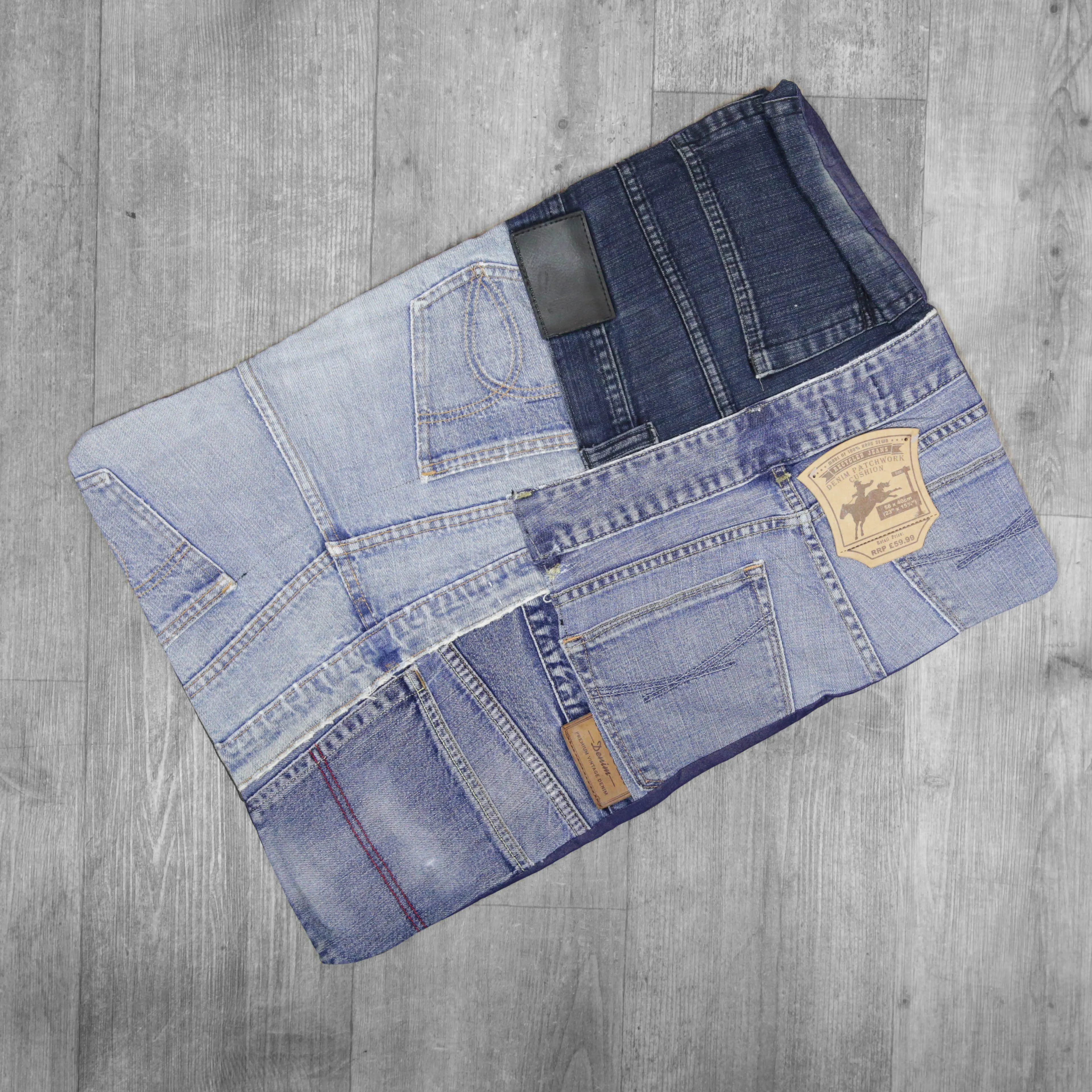 Denim Patchwork Cushion Cover - Design 3 - 58 x 40cm