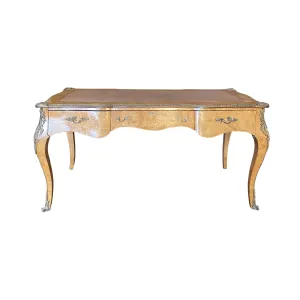 Elegant French Louis XV Style Burled Walnut Writing Desk or Bureau Plat