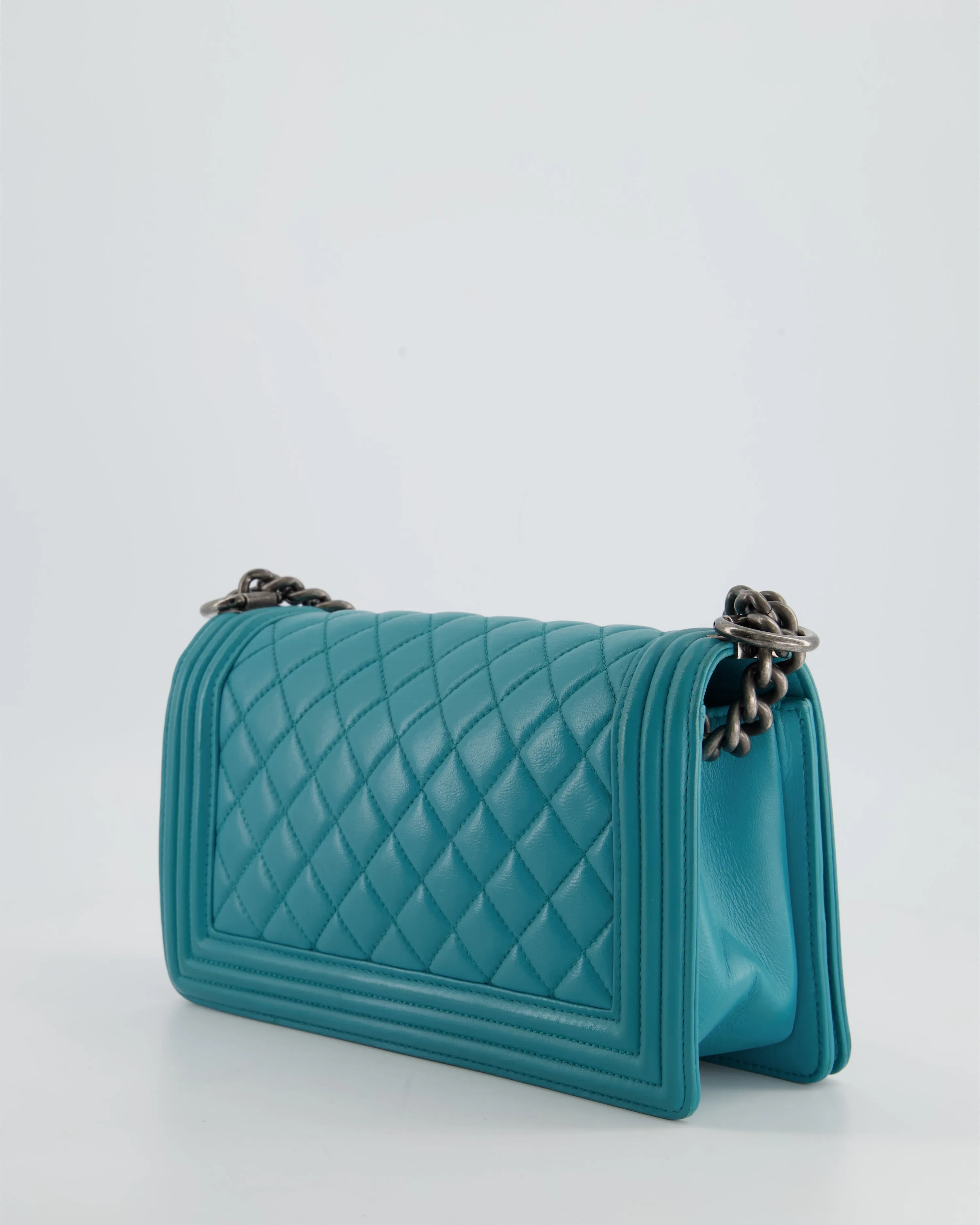 *FIR PRICE* Chanel Teal Blue Medium Boy Bag in Lambskin Leather with Ruthenium Hardware