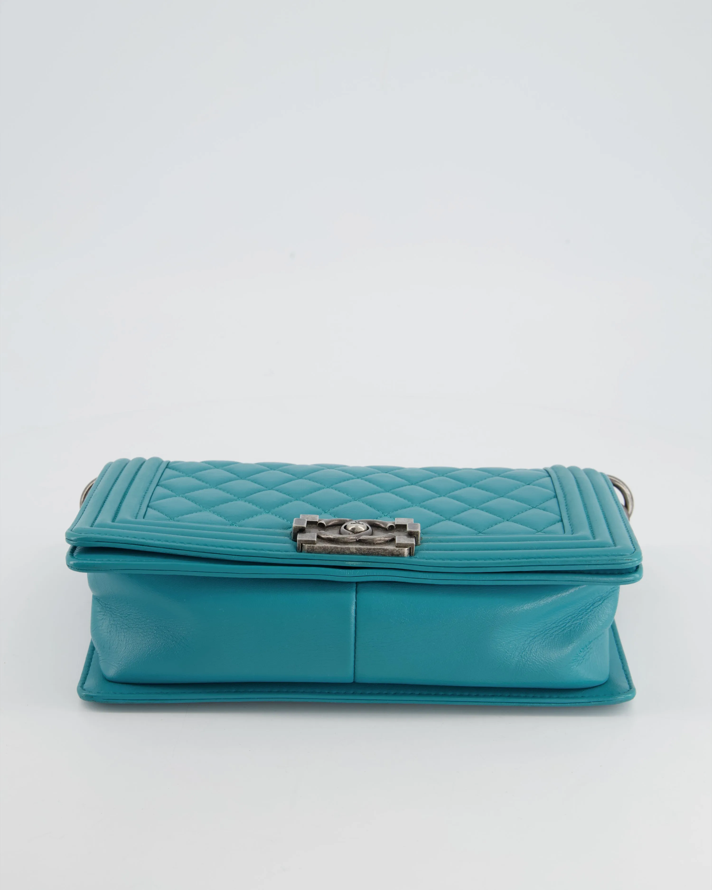 *FIR PRICE* Chanel Teal Blue Medium Boy Bag in Lambskin Leather with Ruthenium Hardware