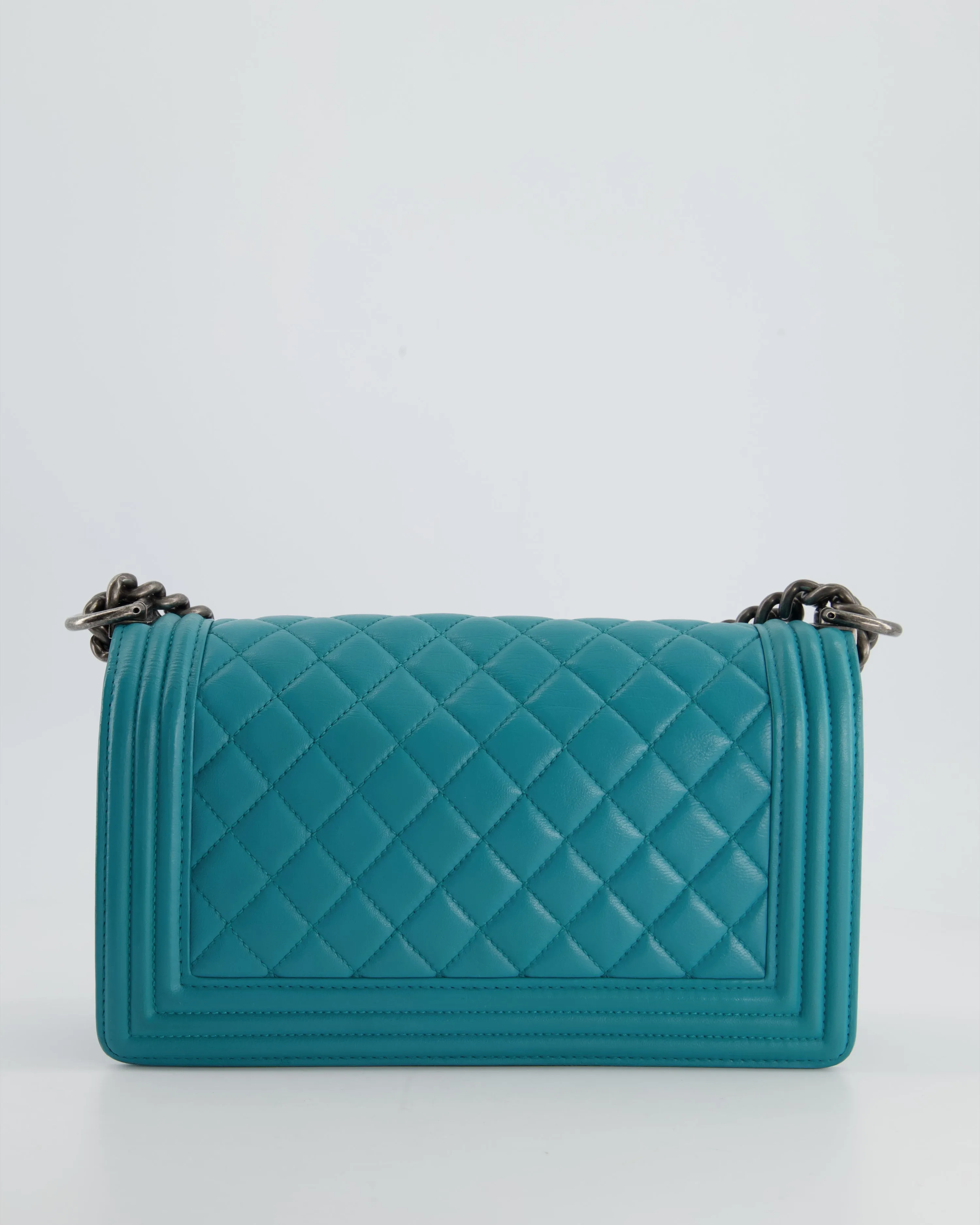 *FIR PRICE* Chanel Teal Blue Medium Boy Bag in Lambskin Leather with Ruthenium Hardware