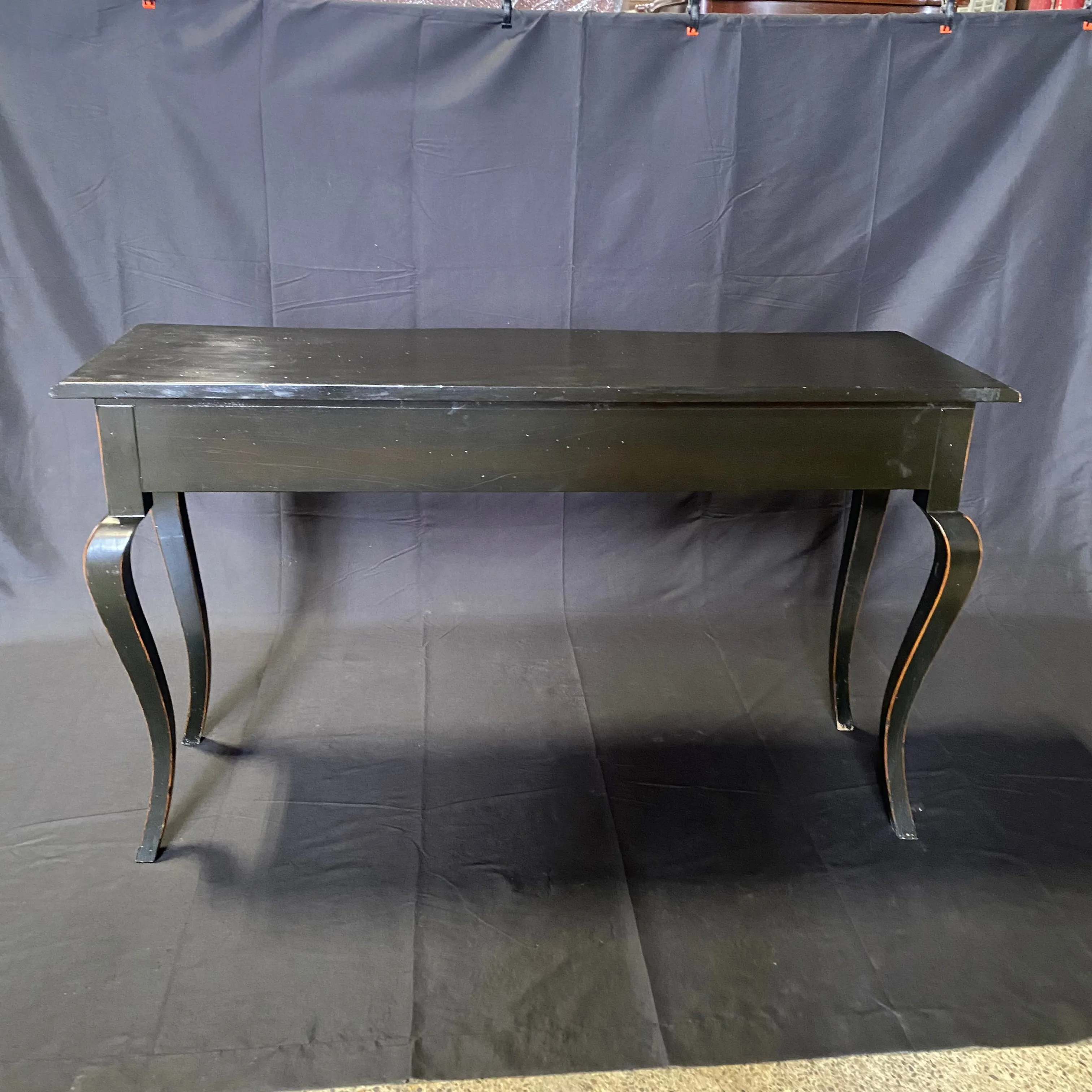 French Louis XV Style Ebonized Console Table or Buffet with Two Drawers and Pull Out Leaf