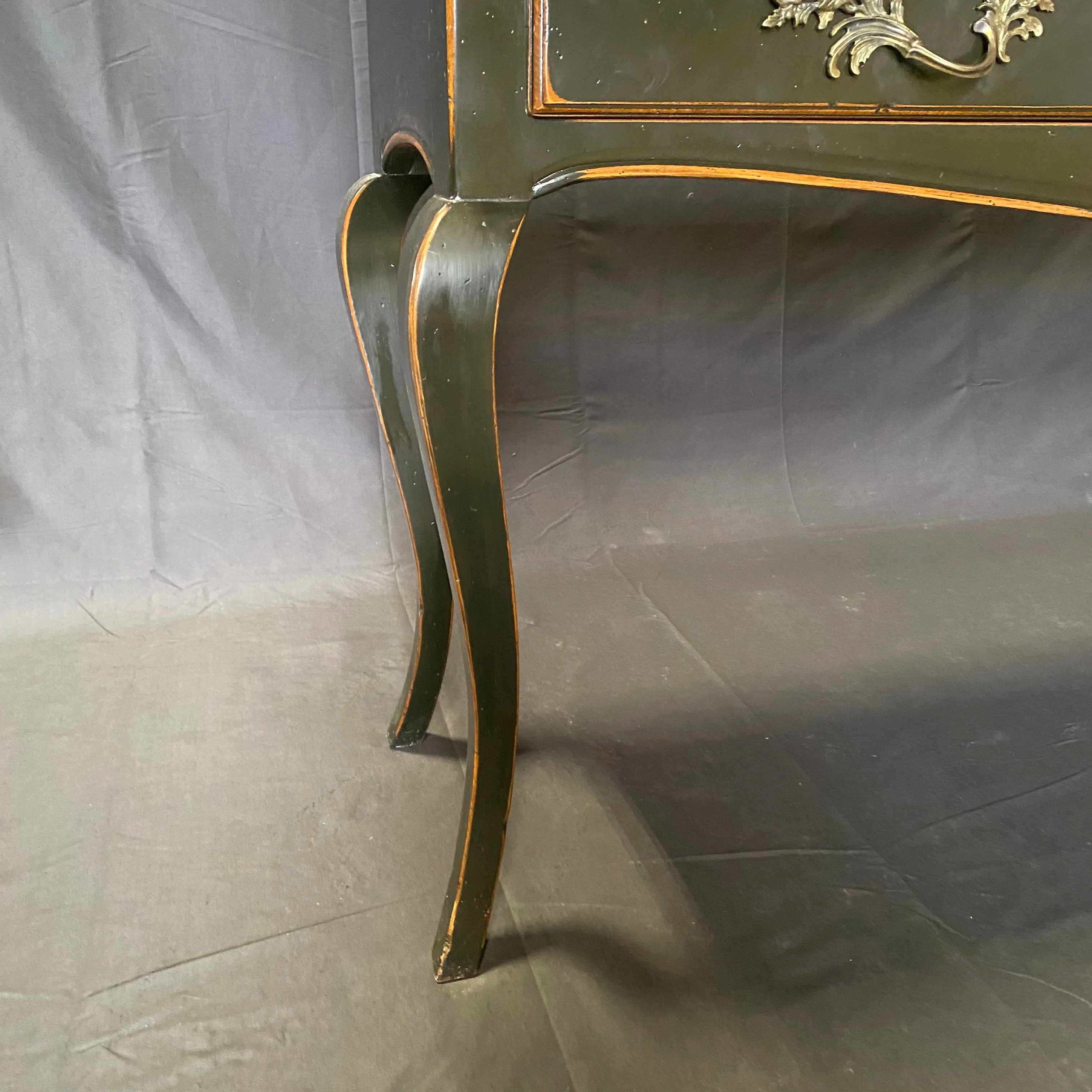 French Louis XV Style Ebonized Console Table or Buffet with Two Drawers and Pull Out Leaf