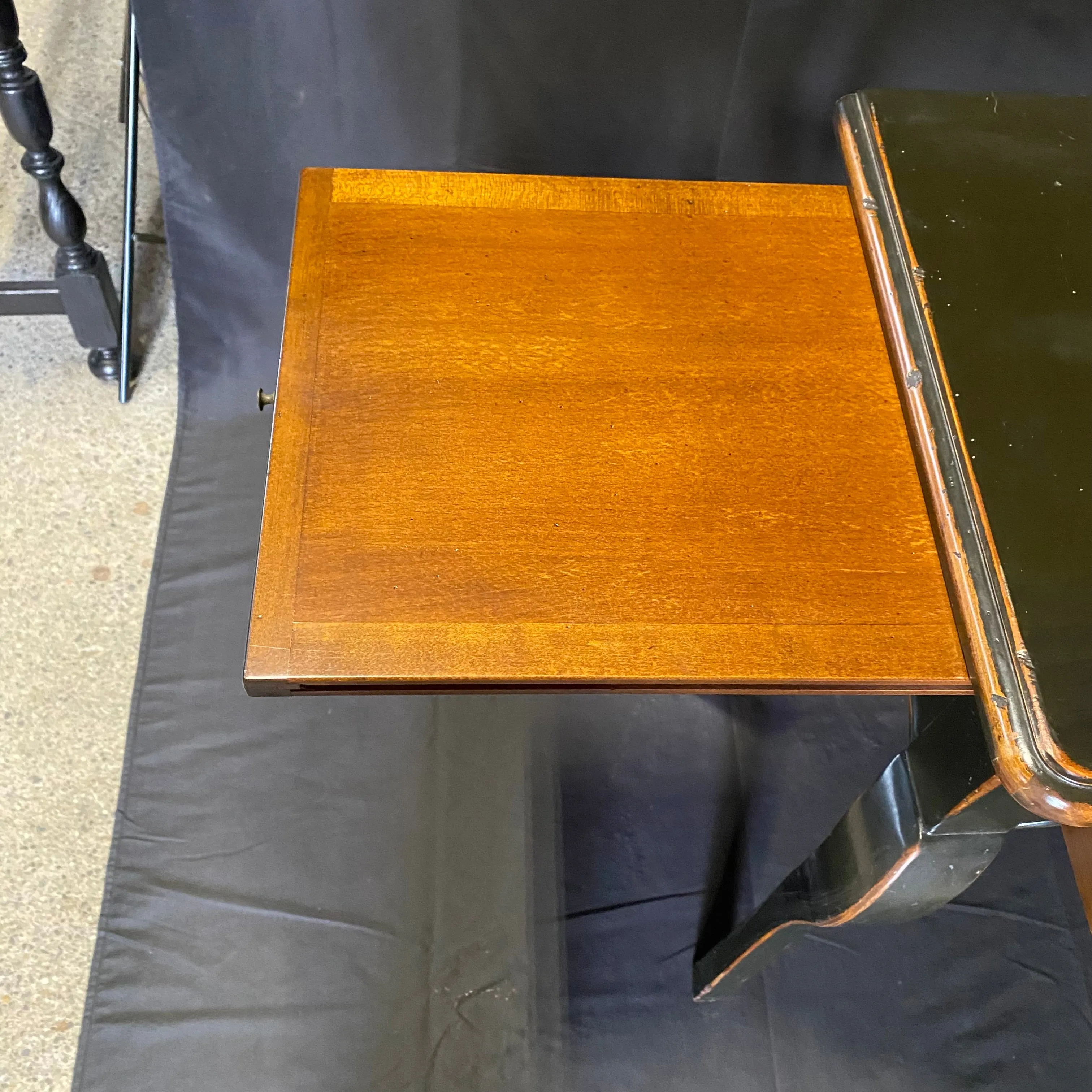 French Louis XV Style Ebonized Console Table or Buffet with Two Drawers and Pull Out Leaf