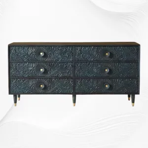 Handcarved Gulliver Six Drawer Dresser Green