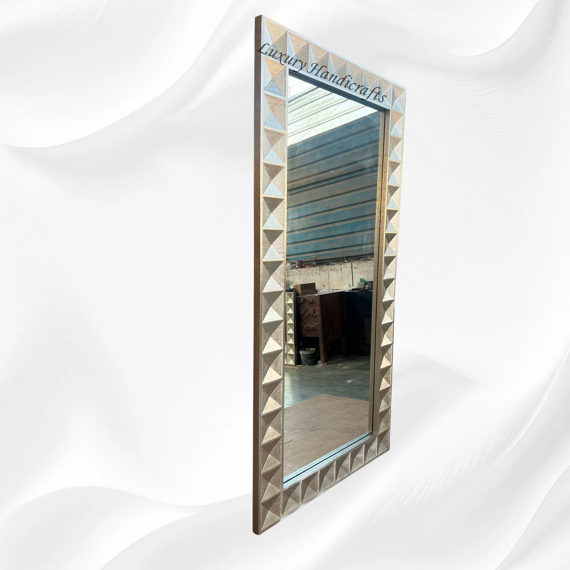 Hermes Silver Metal Embossed Floor Mirror