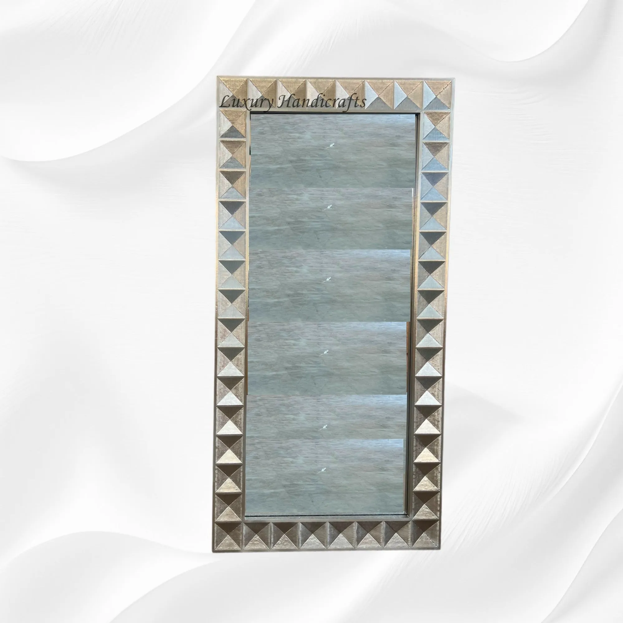 Hermes Silver Metal Embossed Floor Mirror