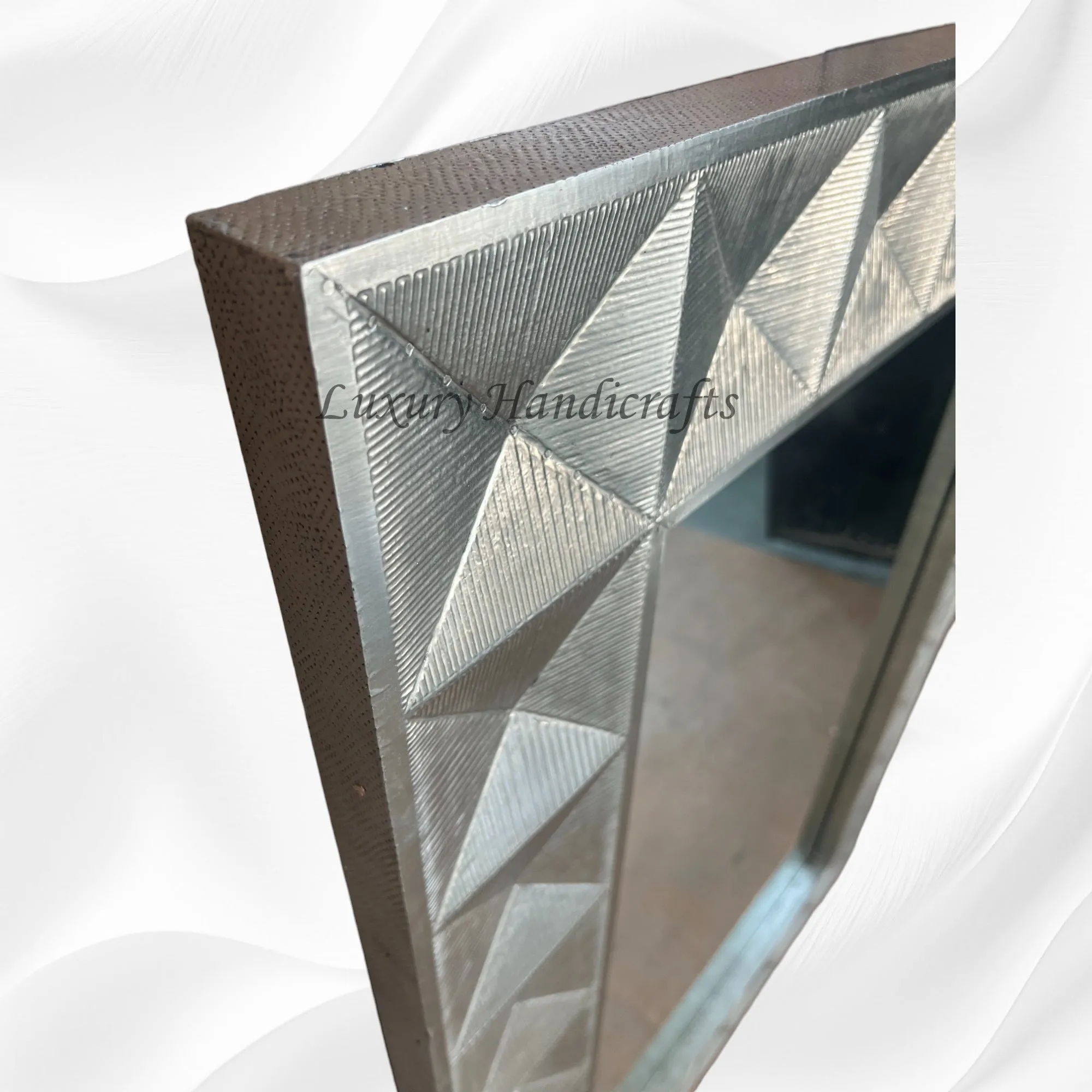 Hermes Silver Metal Embossed Wall Mirror