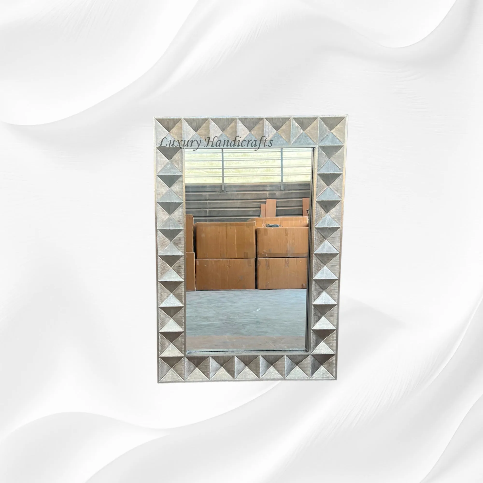 Hermes Silver Metal Embossed Wall Mirror