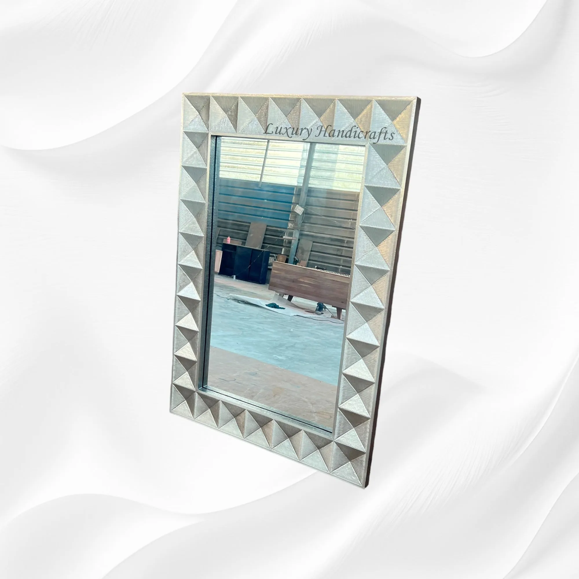 Hermes Silver Metal Embossed Wall Mirror