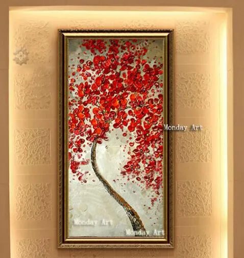 Large best Hand painted thick Knife Flower Oil Paintings  3D golden tree oil Paintings Wall pictures on Canvas for living Room