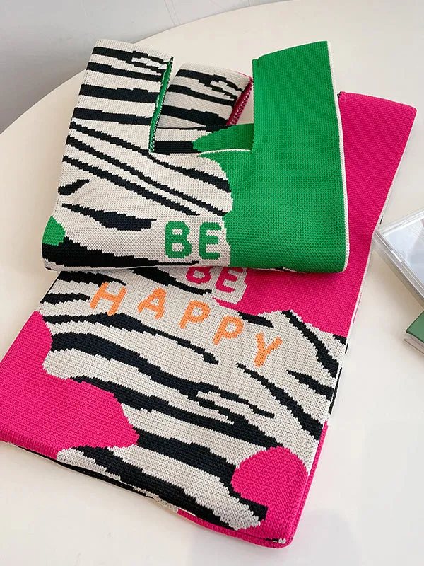 Letter Print Zebra-Stripe Bags Woven Handbag