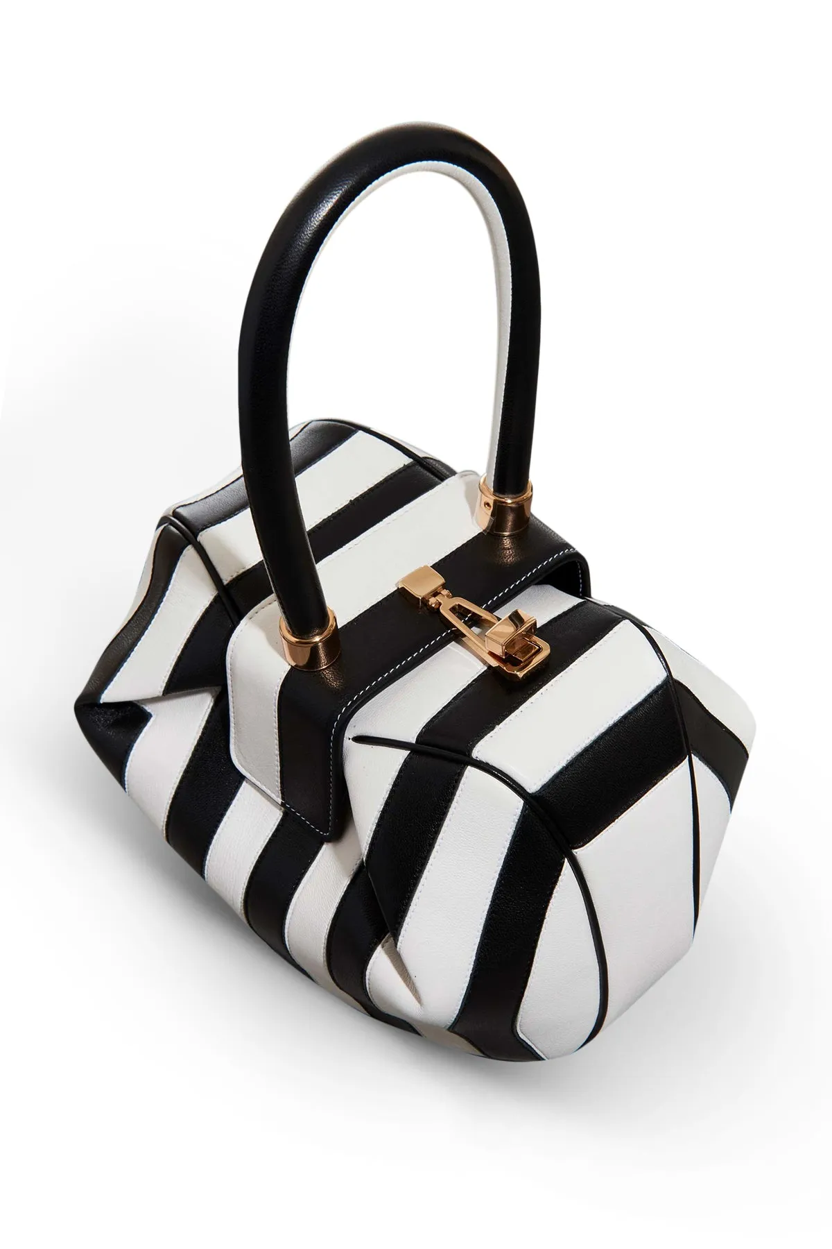 Nina Bag in Black & Ivory Stripes Nappa Leather