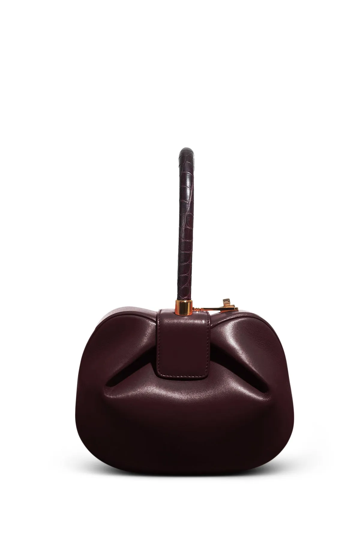 Nina Bag in Bordeaux Nappa Leather with Crocodile Leather Handle