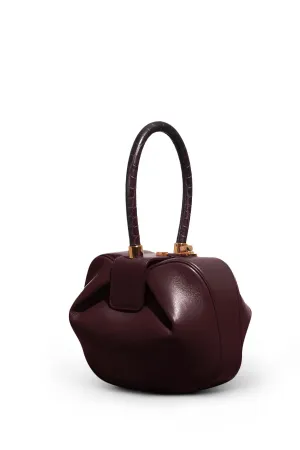 Nina Bag in Bordeaux Nappa Leather with Crocodile Leather Handle