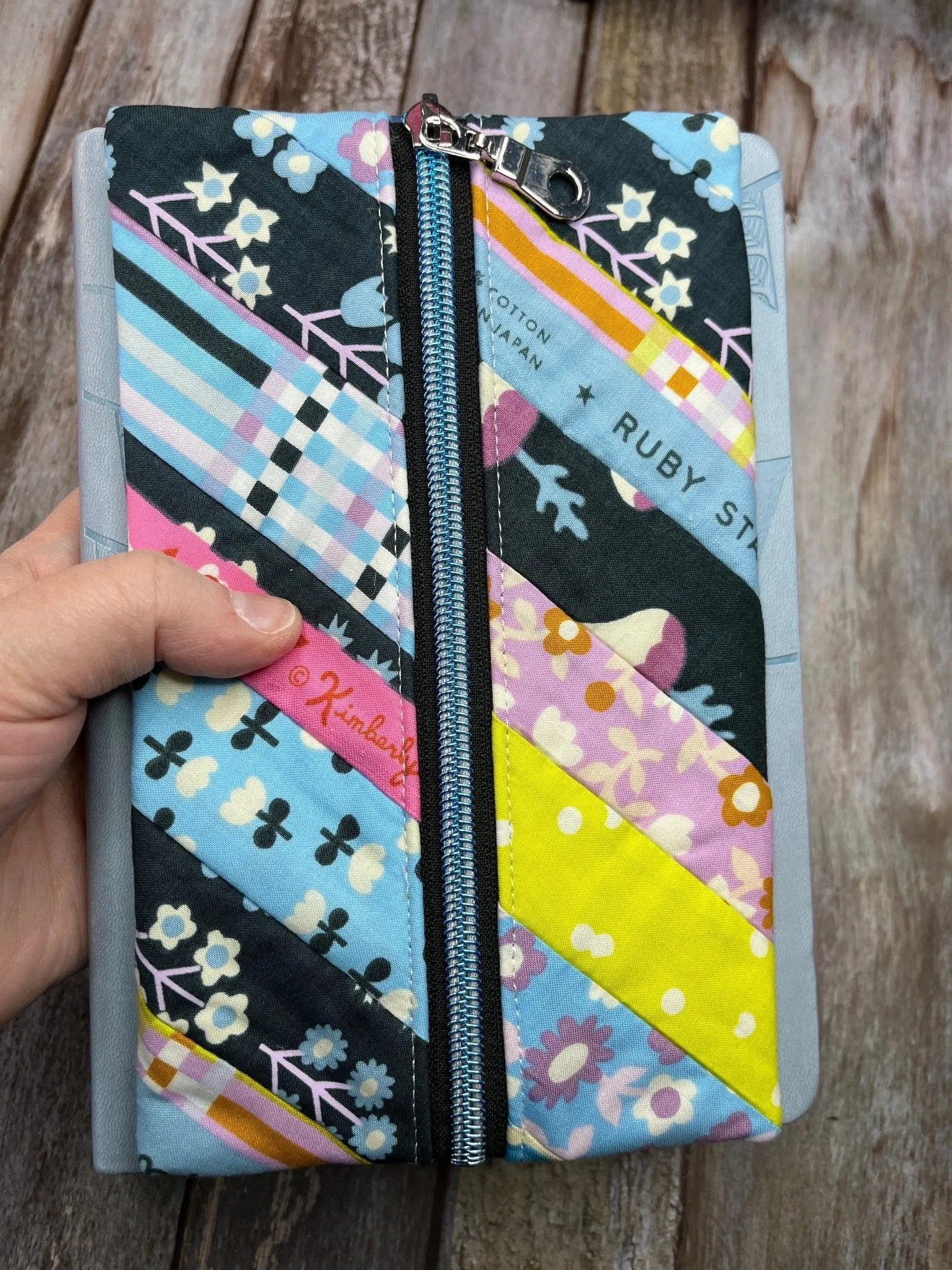 Notebook Pencil Case - Blue Yellow Lilac Patchwork