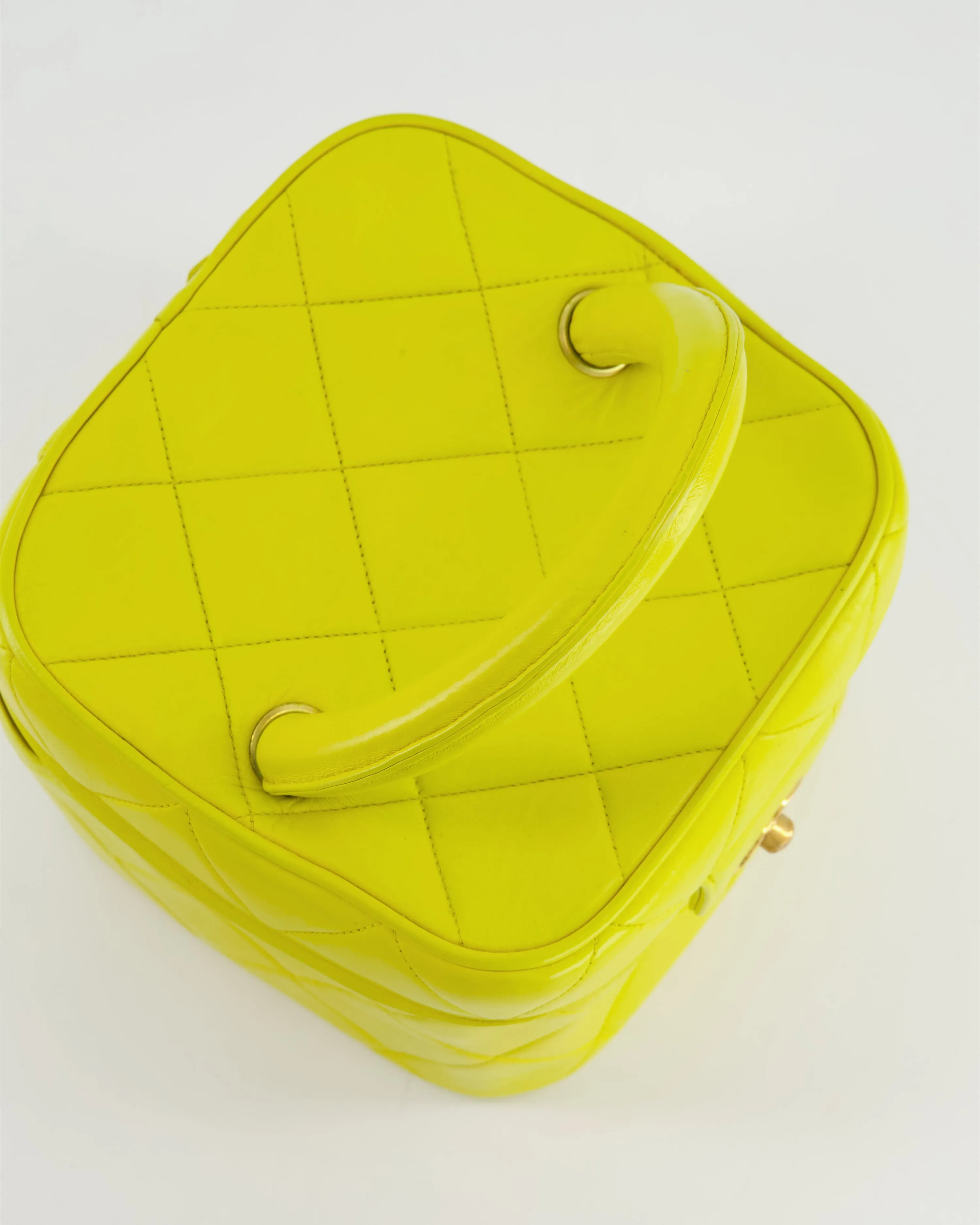 *ORIGINAL 90'S VINTAGE* Chanel Yellow Vintage Top Handle Vanity Bag in Lambskin Leather with 24k Gold Hardware