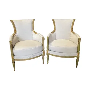 Pair of Period French Early 19th Century Painted Neoclassical Armchairs or Bergeres