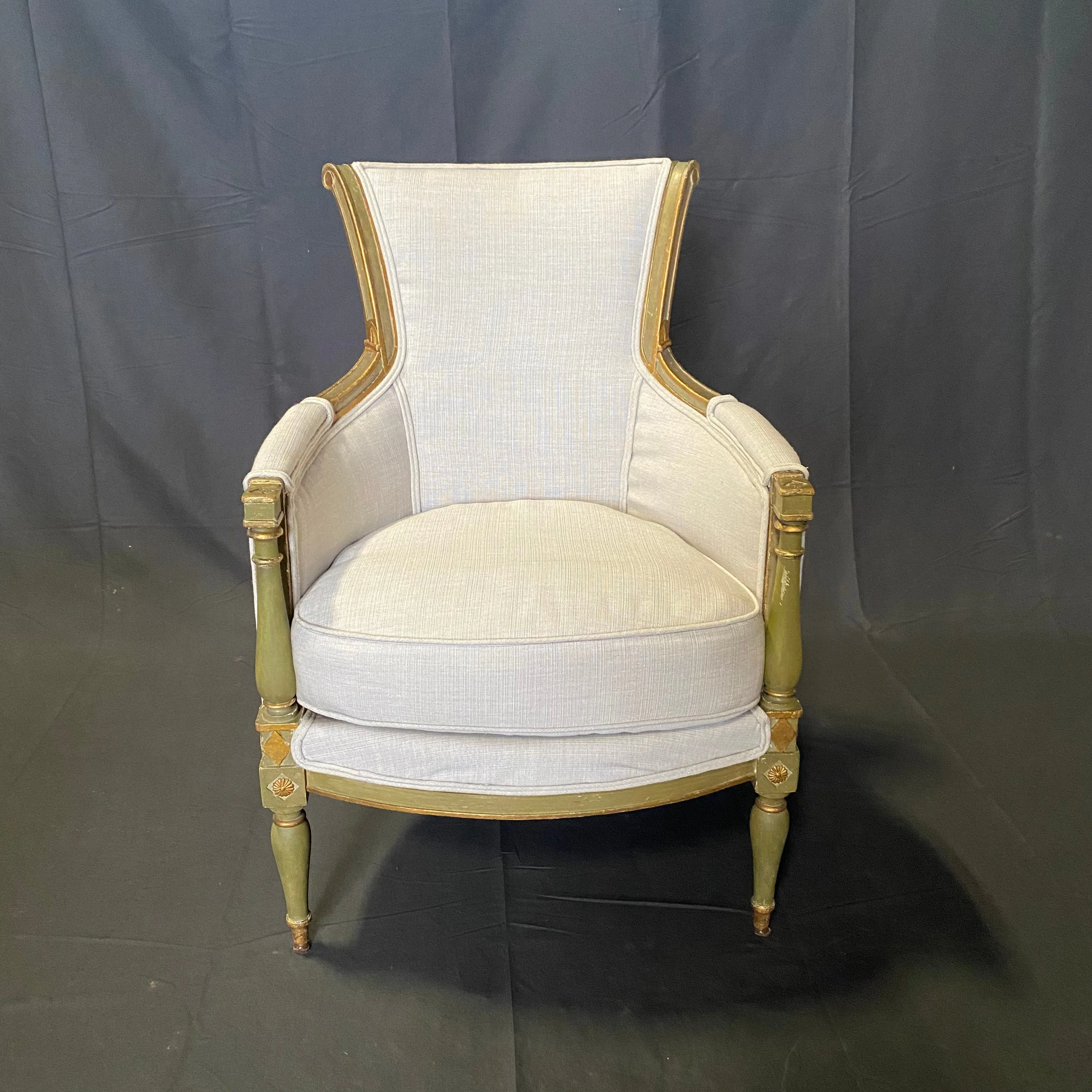 Pair of Period French Early 19th Century Painted Neoclassical Armchairs or Bergeres