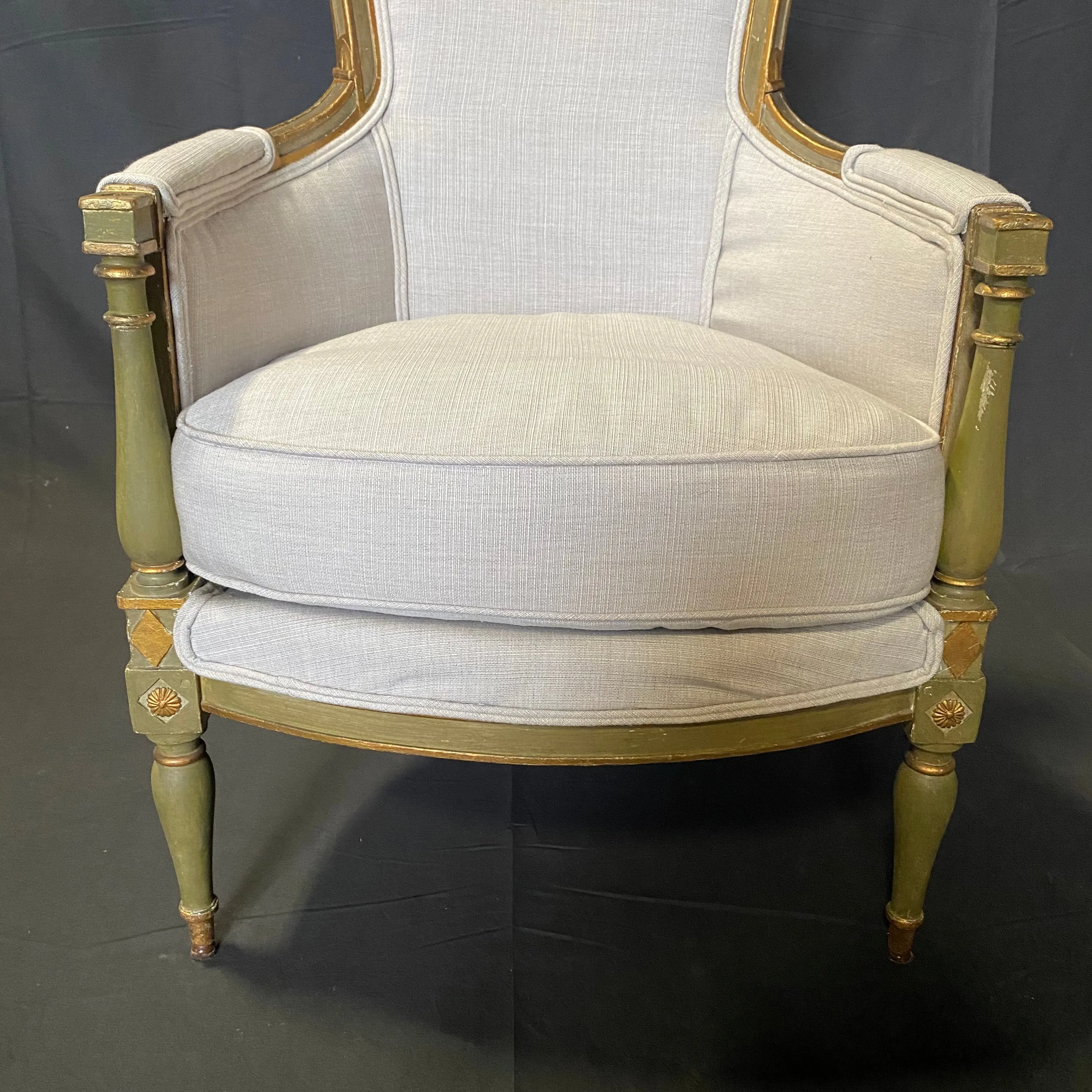 Pair of Period French Early 19th Century Painted Neoclassical Armchairs or Bergeres