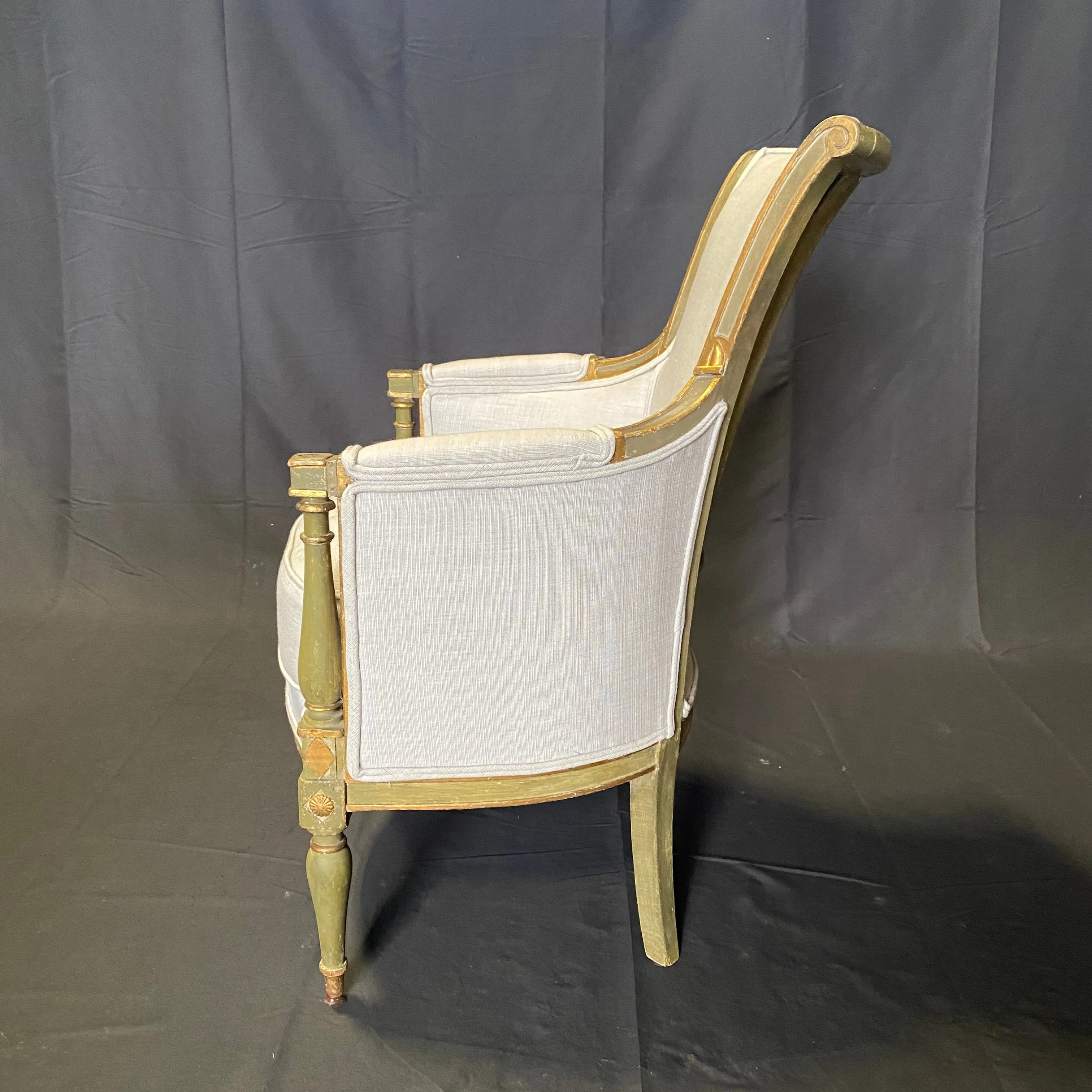 Pair of Period French Early 19th Century Painted Neoclassical Armchairs or Bergeres