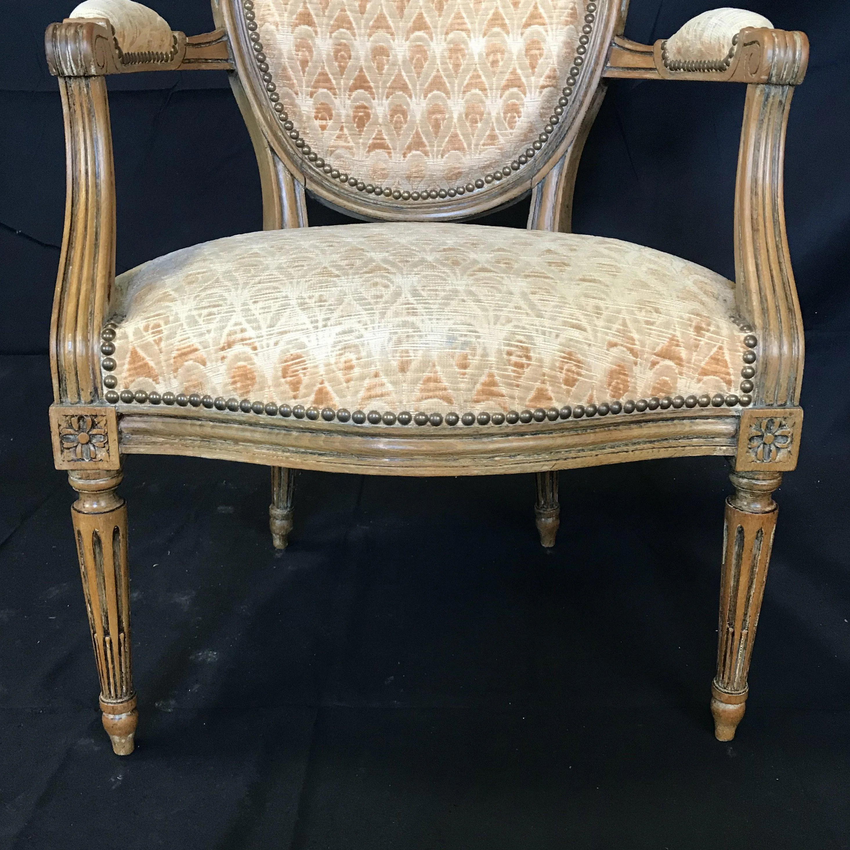 Pair of Walnut Louis XVI Armchairs or Fauteuils