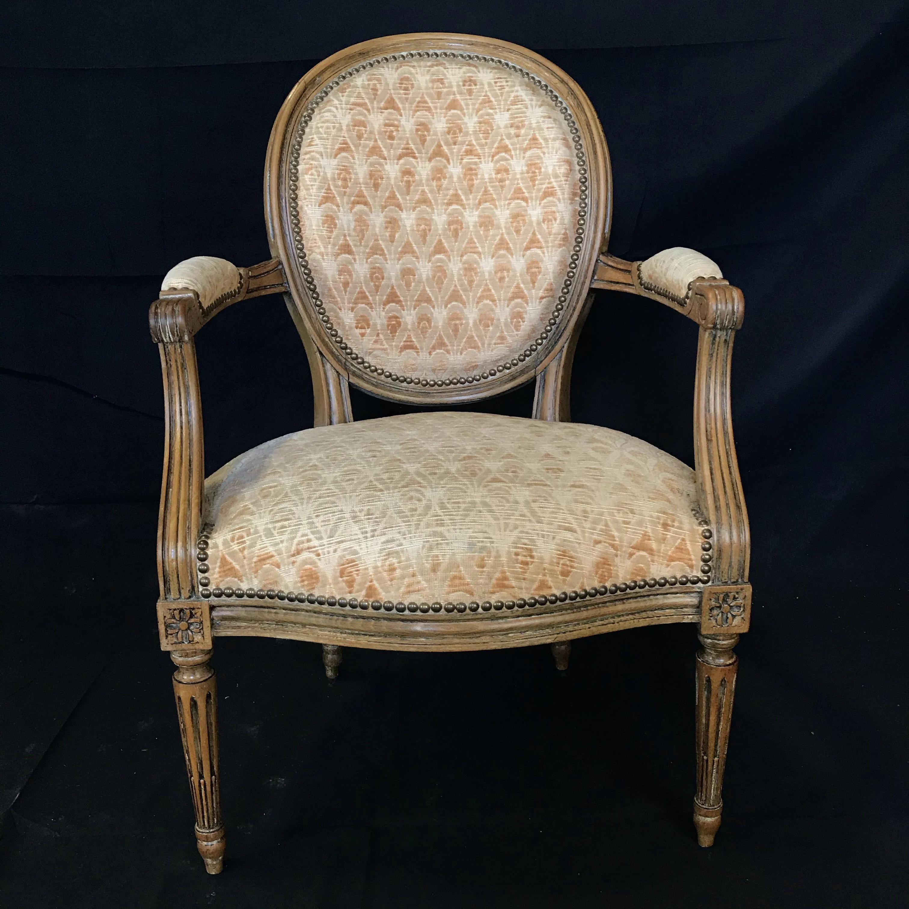 Pair of Walnut Louis XVI Armchairs or Fauteuils