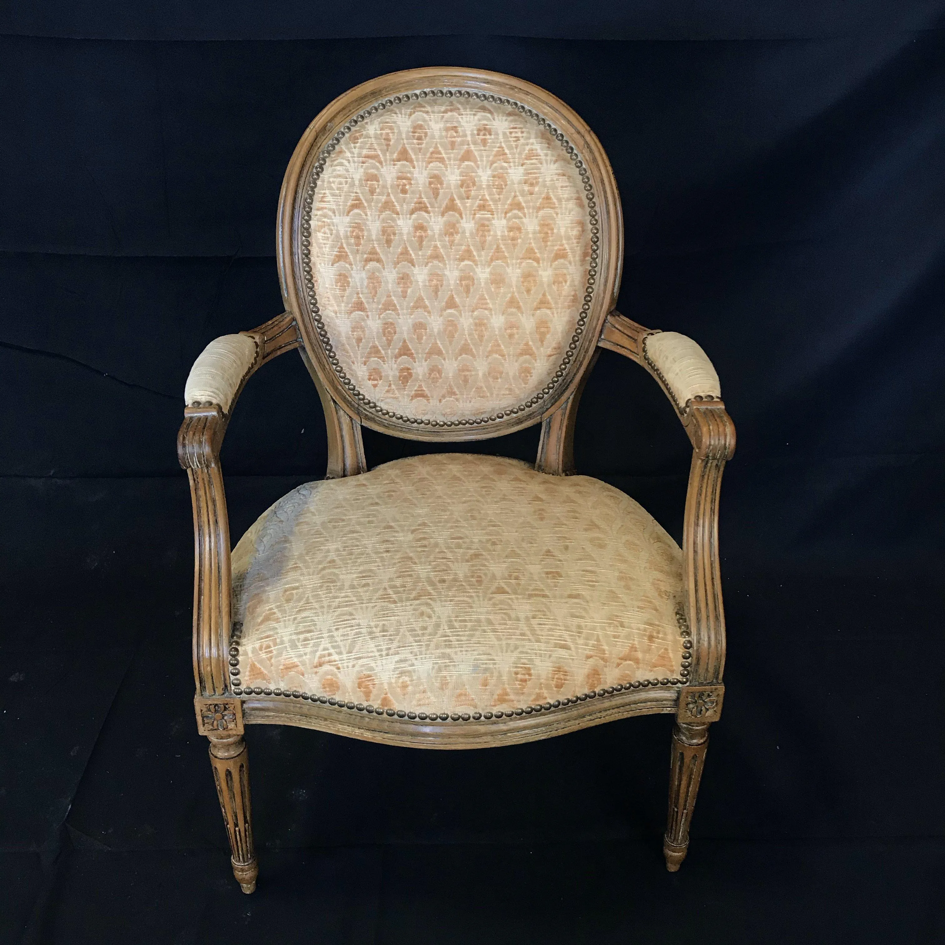 Pair of Walnut Louis XVI Armchairs or Fauteuils