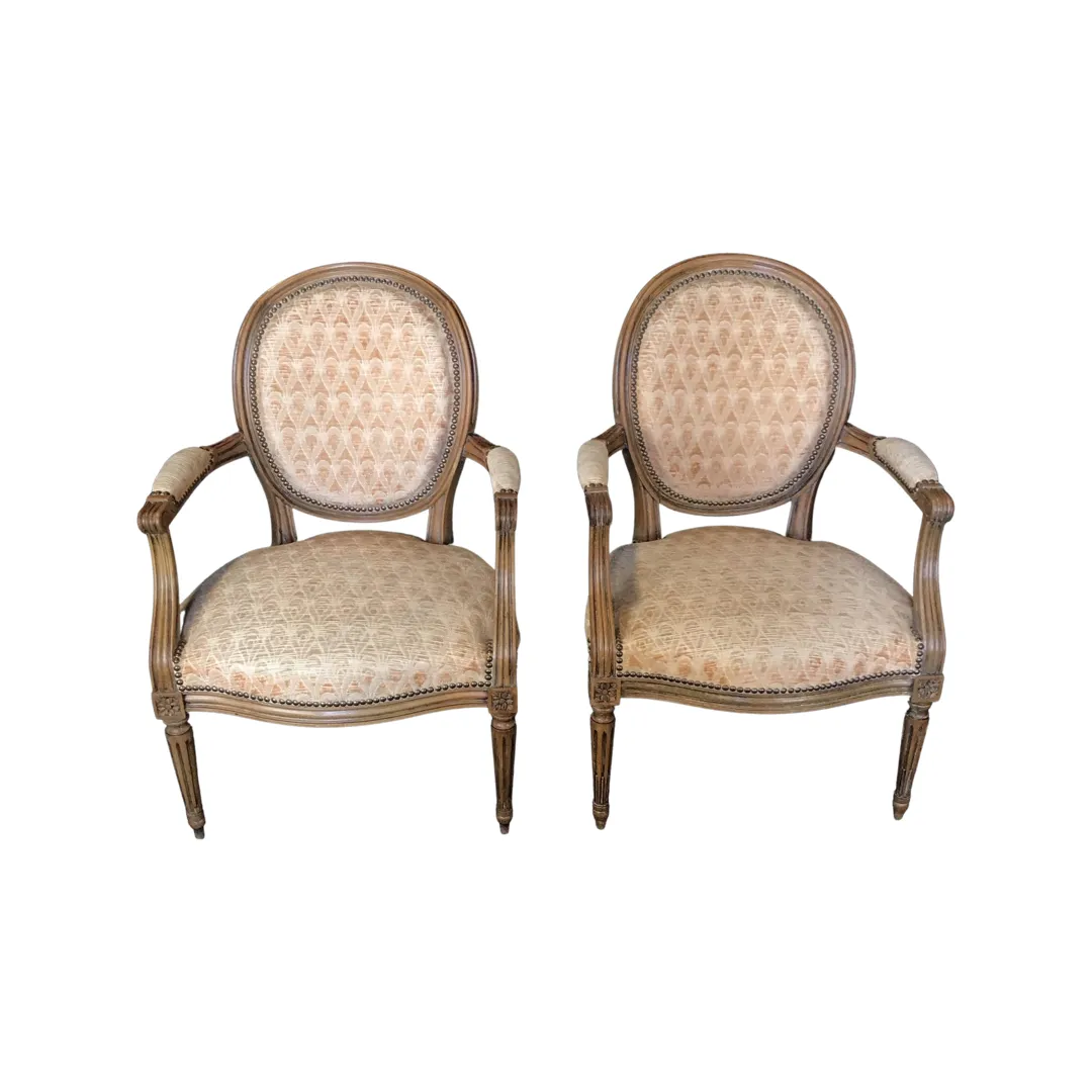 Pair of Walnut Louis XVI Armchairs or Fauteuils