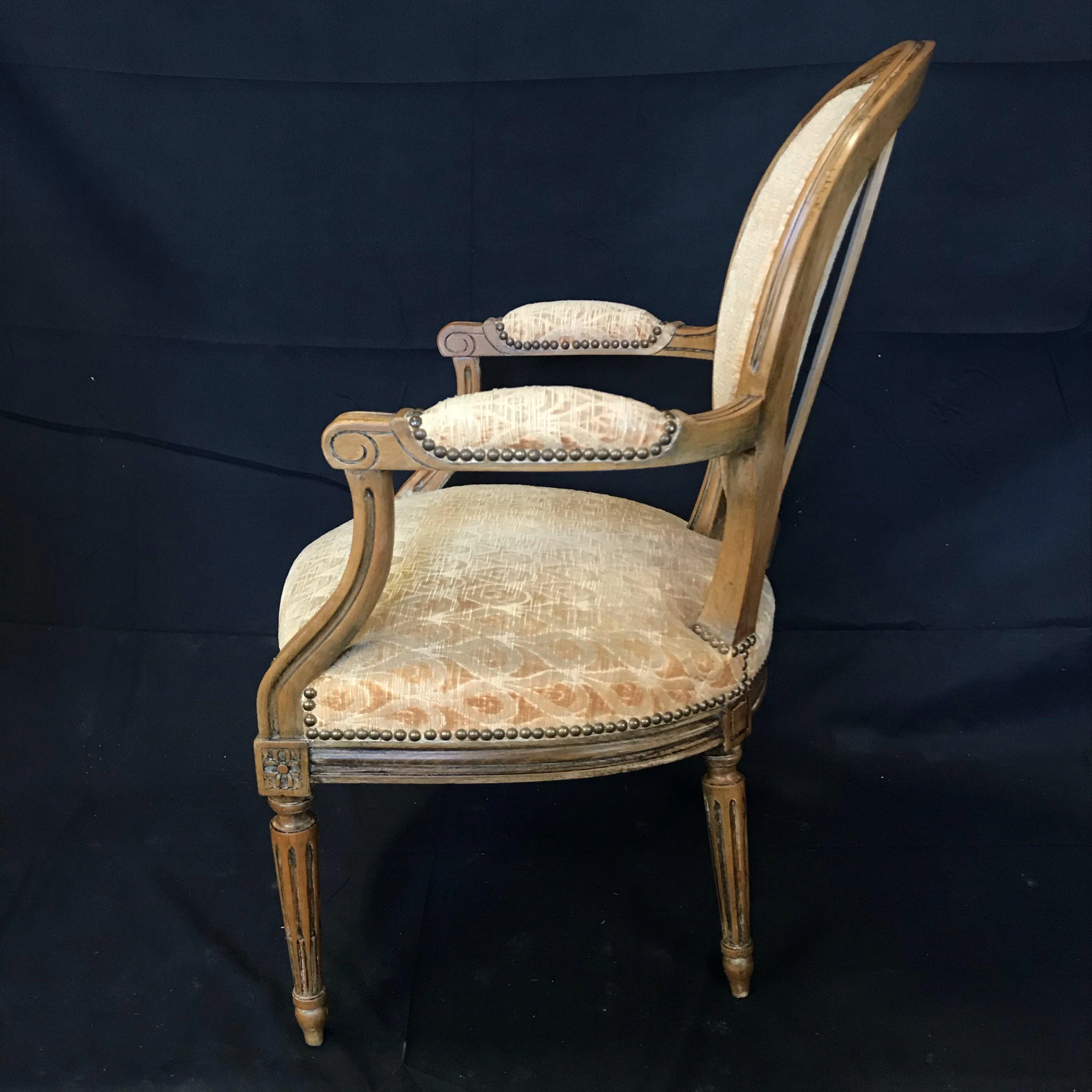 Pair of Walnut Louis XVI Armchairs or Fauteuils