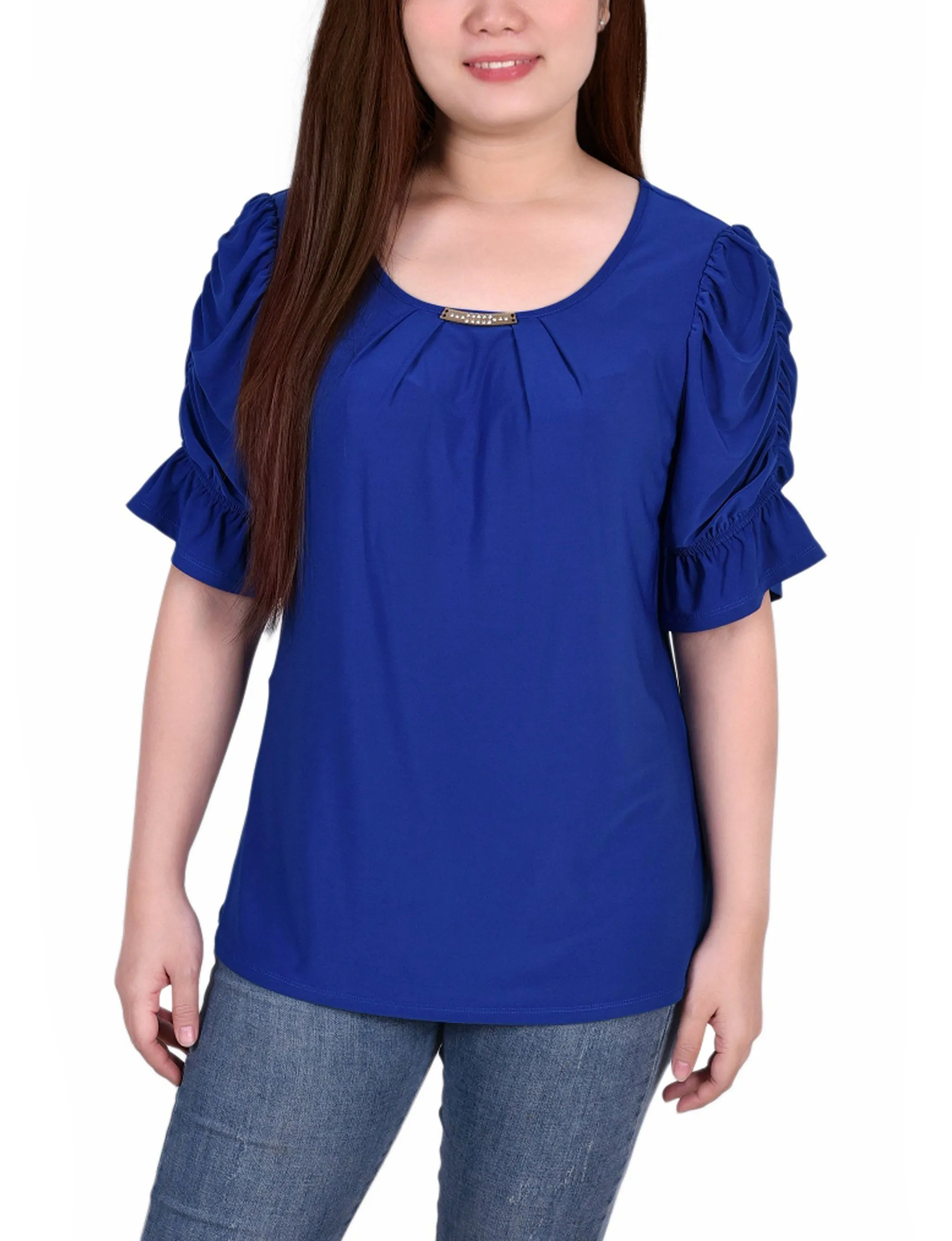 Petite Elbow Cuffed Sleeve Hardware Top