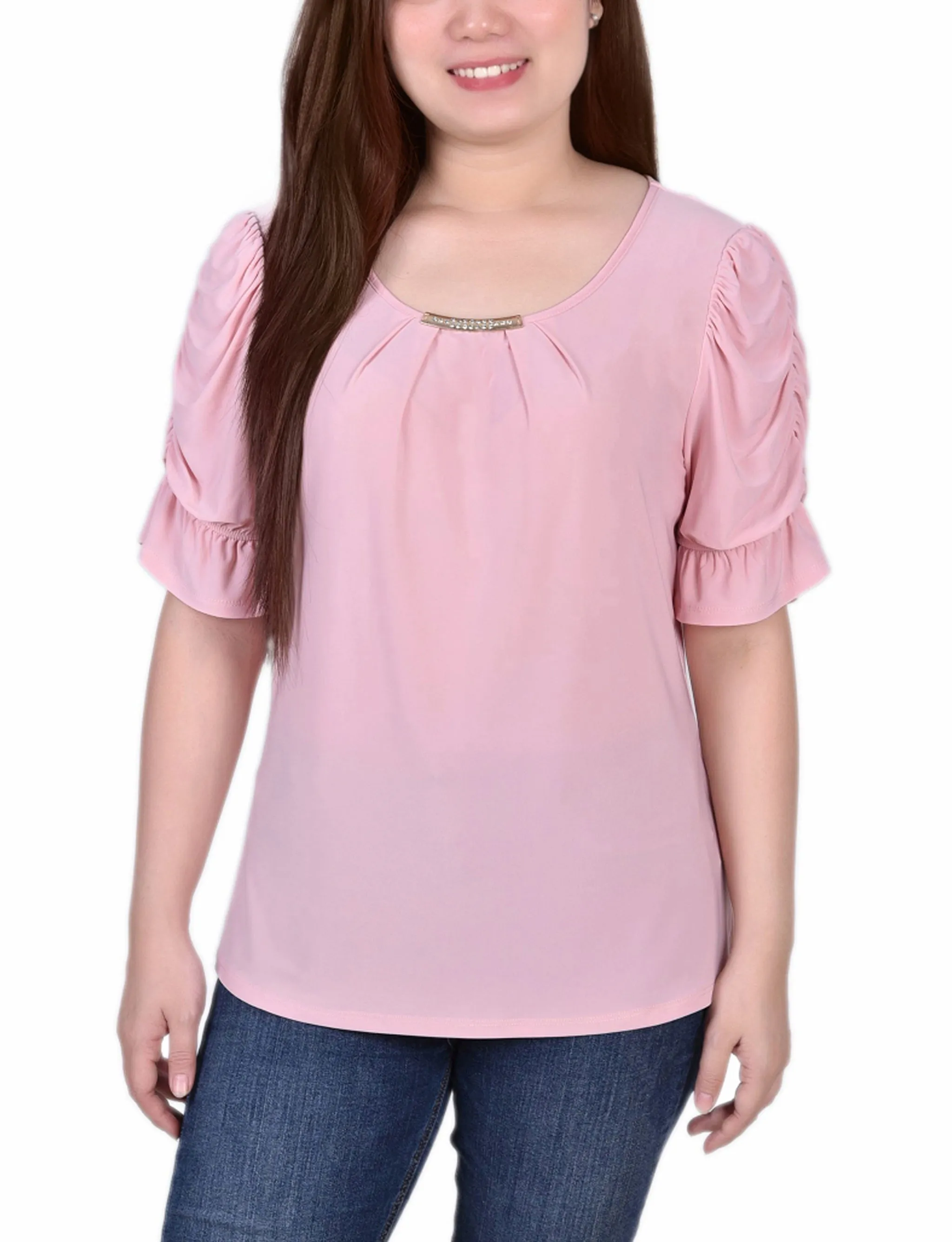 Petite Elbow Cuffed Sleeve Hardware Top