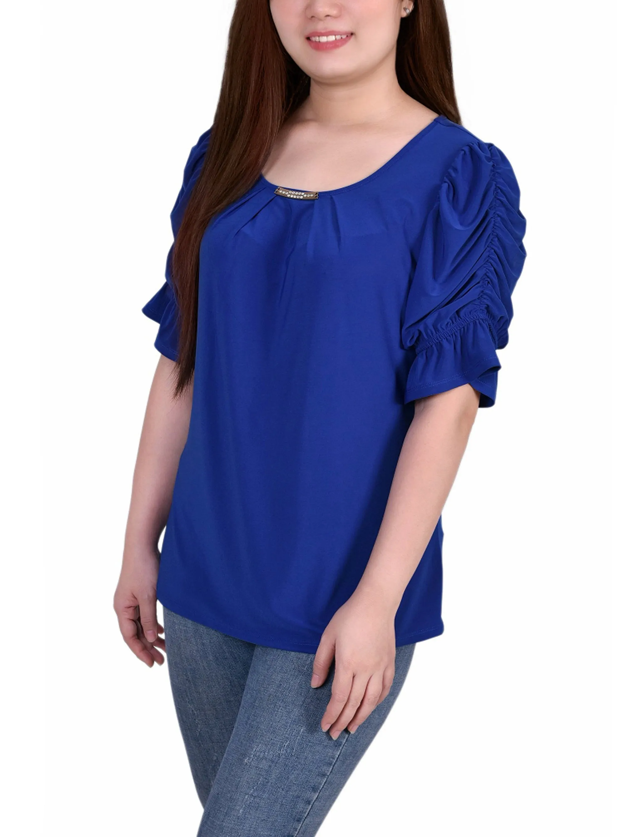 Petite Elbow Cuffed Sleeve Hardware Top